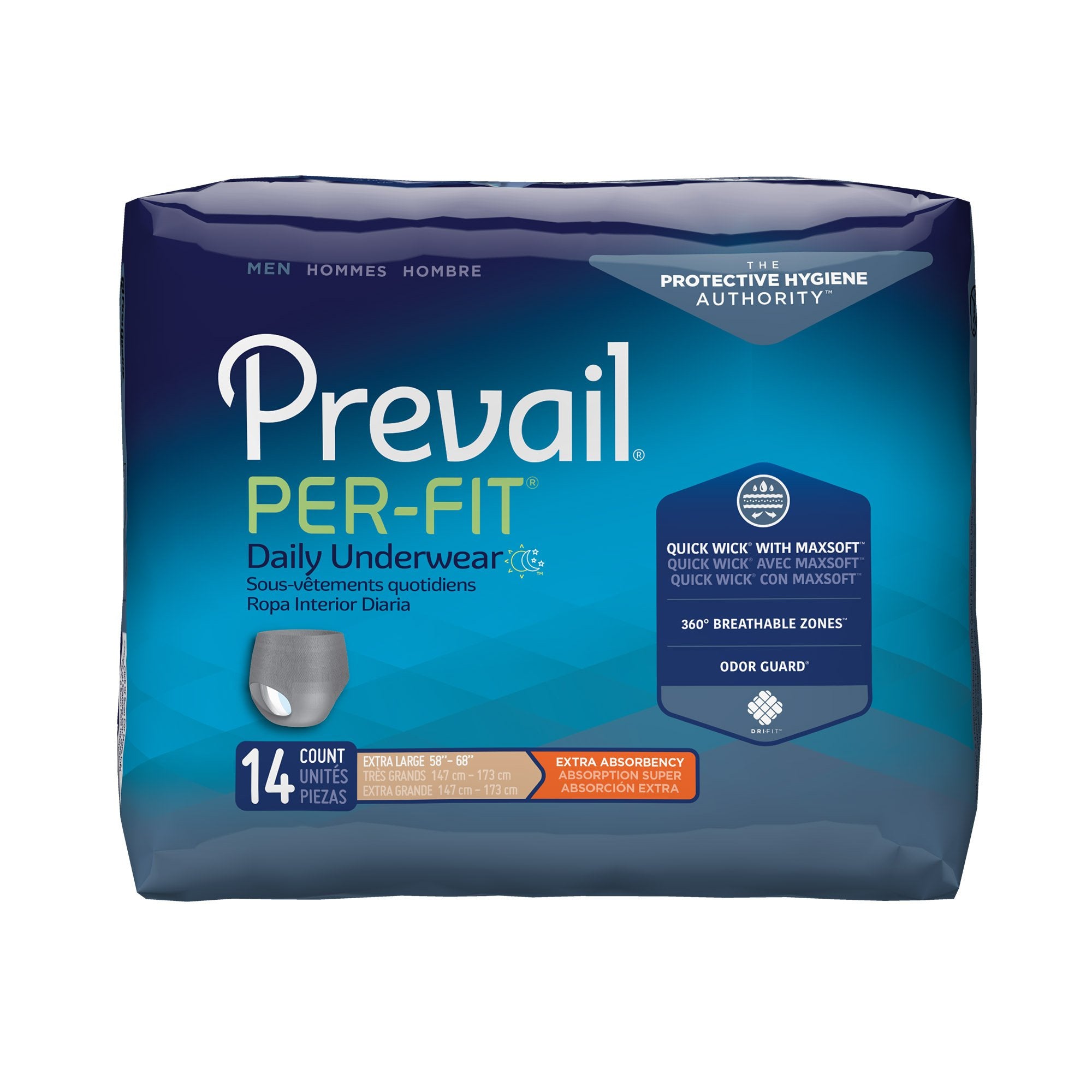 First Quality - Male Adult Absorbent Underwear Prevail® Per-Fit® Pull On with Tear Away Seams X-Large Disposable Moderate Absorbency [56/CS]