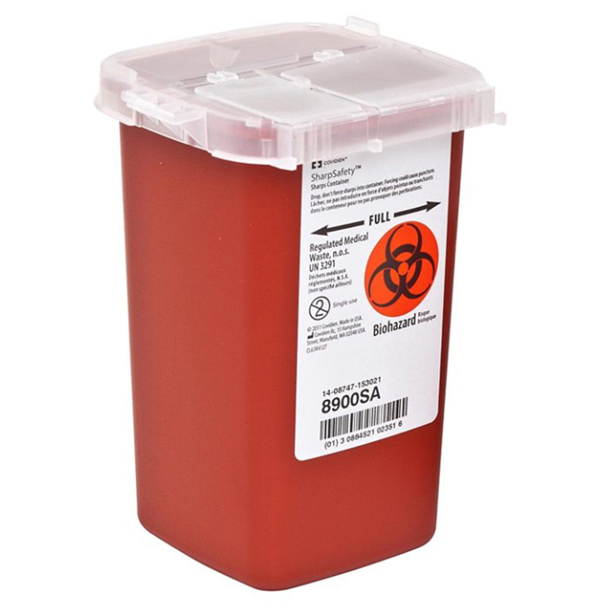 Cardinal - Sharps Container SharpSafety™ Red Base 6-1/4 H X 4-1/2 W X 4-1/4 D Inch Vertical Entry 0.25 Gallon [100/CS]