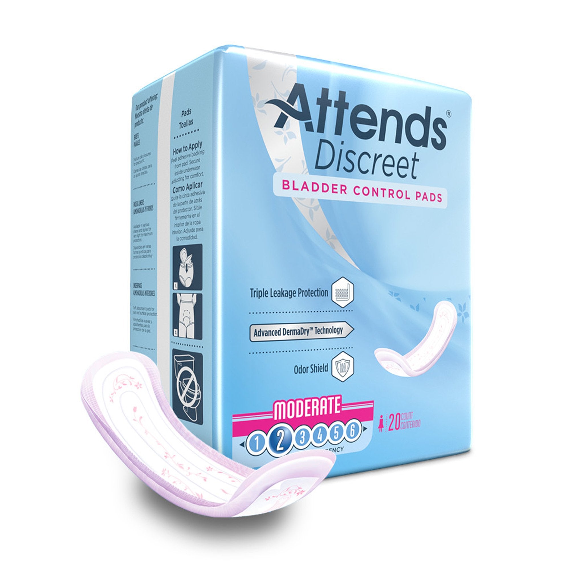 Attends Healthcare Products - Bladder Control Pad Attends® Discreet 10-1/2 Inch Length Moderate Absorbency Polymer Core One Size Fits Most [200/CS]