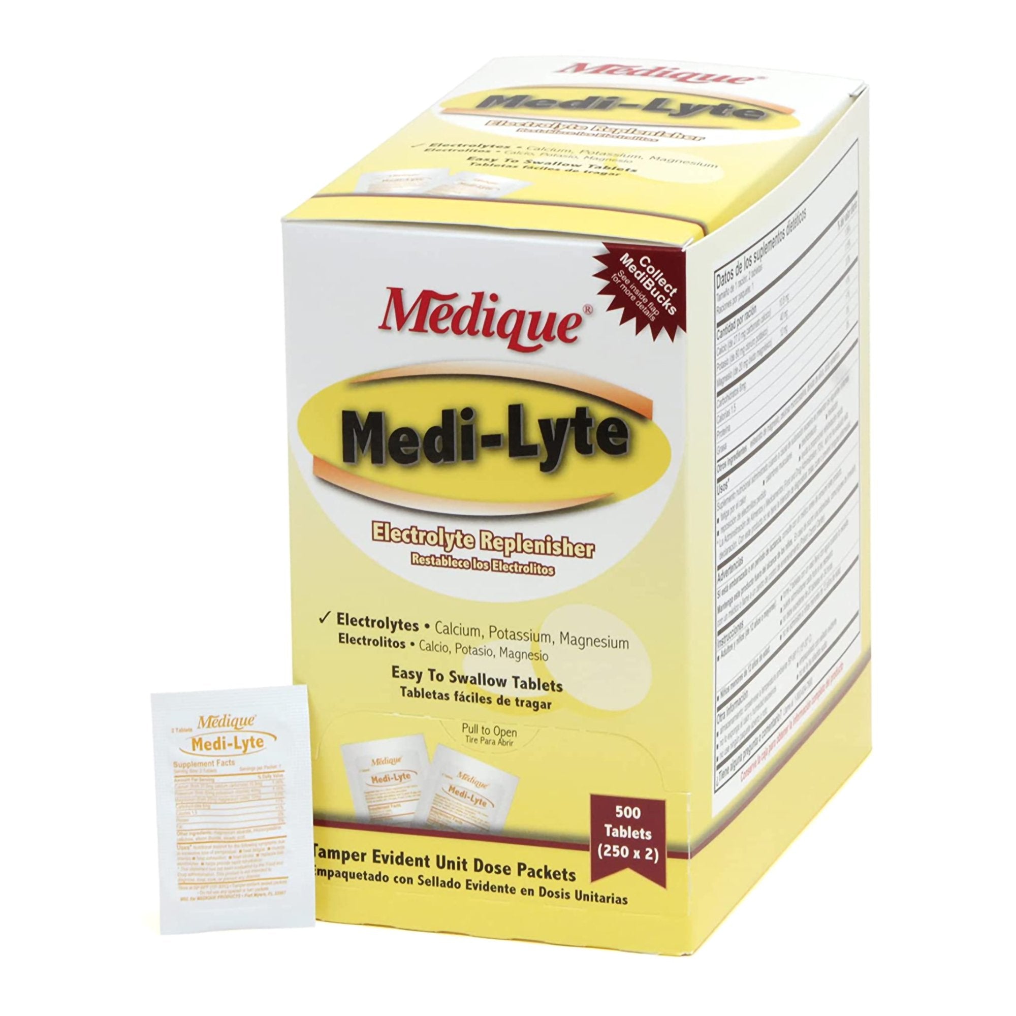 Medique Products - Mineral Supplement Medi-Lyte® Calcium / Potassium / Magnesium 10.8 mg - 40 mg - 12 mg Strength Tablet 500 per Box [12/CS]