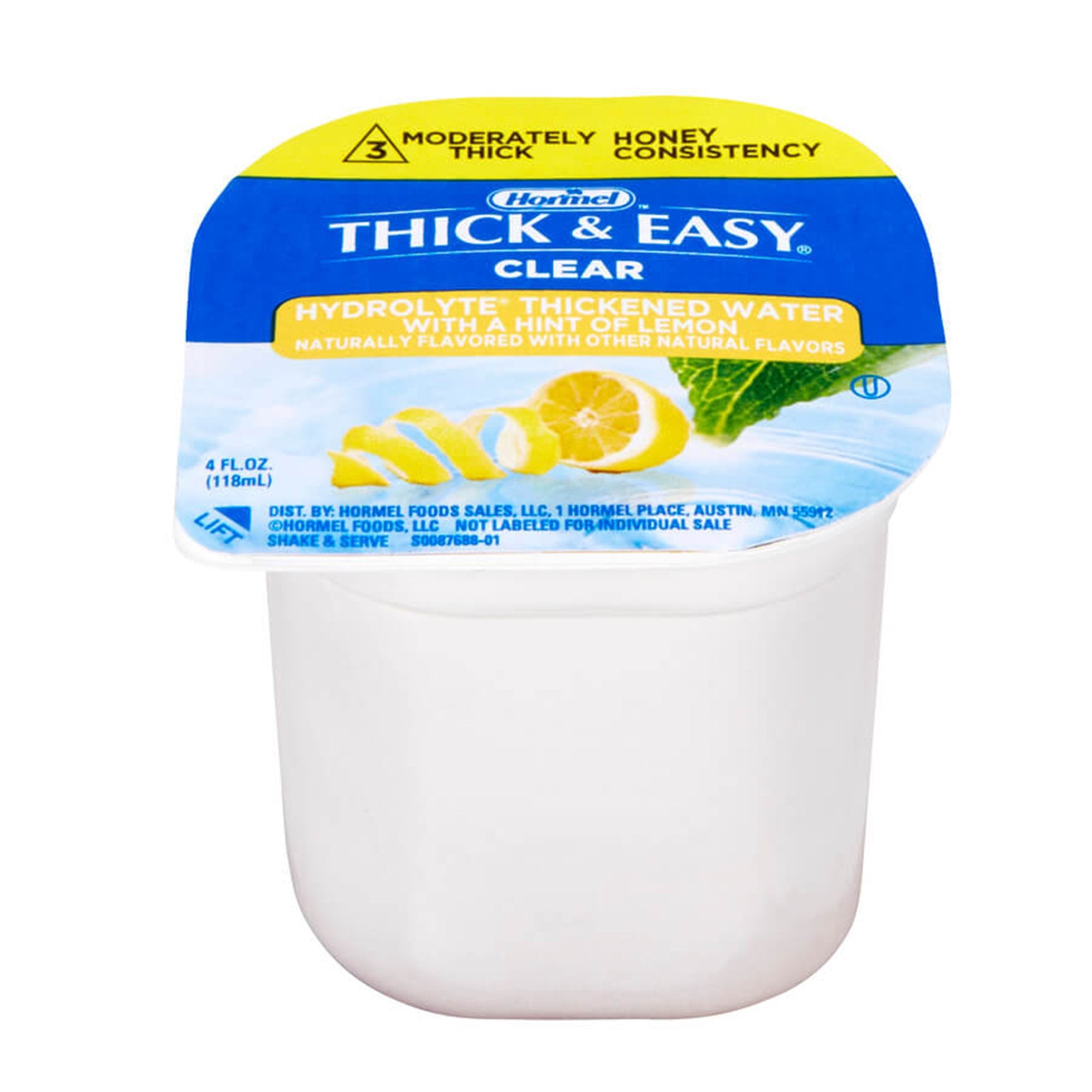 Hormel Food Sales - Thickened Water Thick & Easy® Hydrolyte® 4 oz. Portion Cup Lemon Flavor Liquid IDDSI Level 3 Moderately Thick/Liquidized [24/CS]