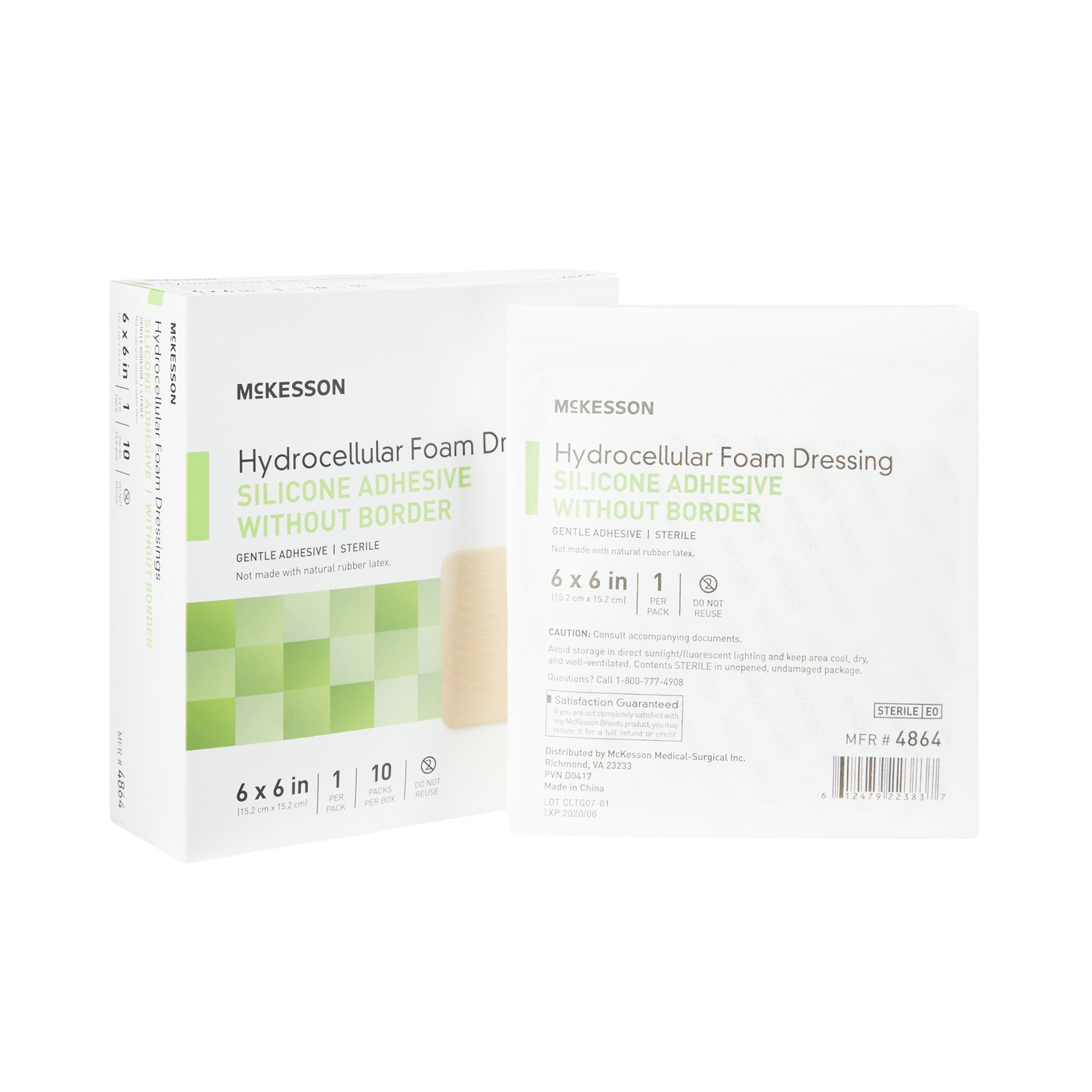 McKesson Brand - Foam Dressing McKesson 6 X 6 Inch Without Border Film Backing Silicone Gel Adhesive Square Sterile [200/CS]