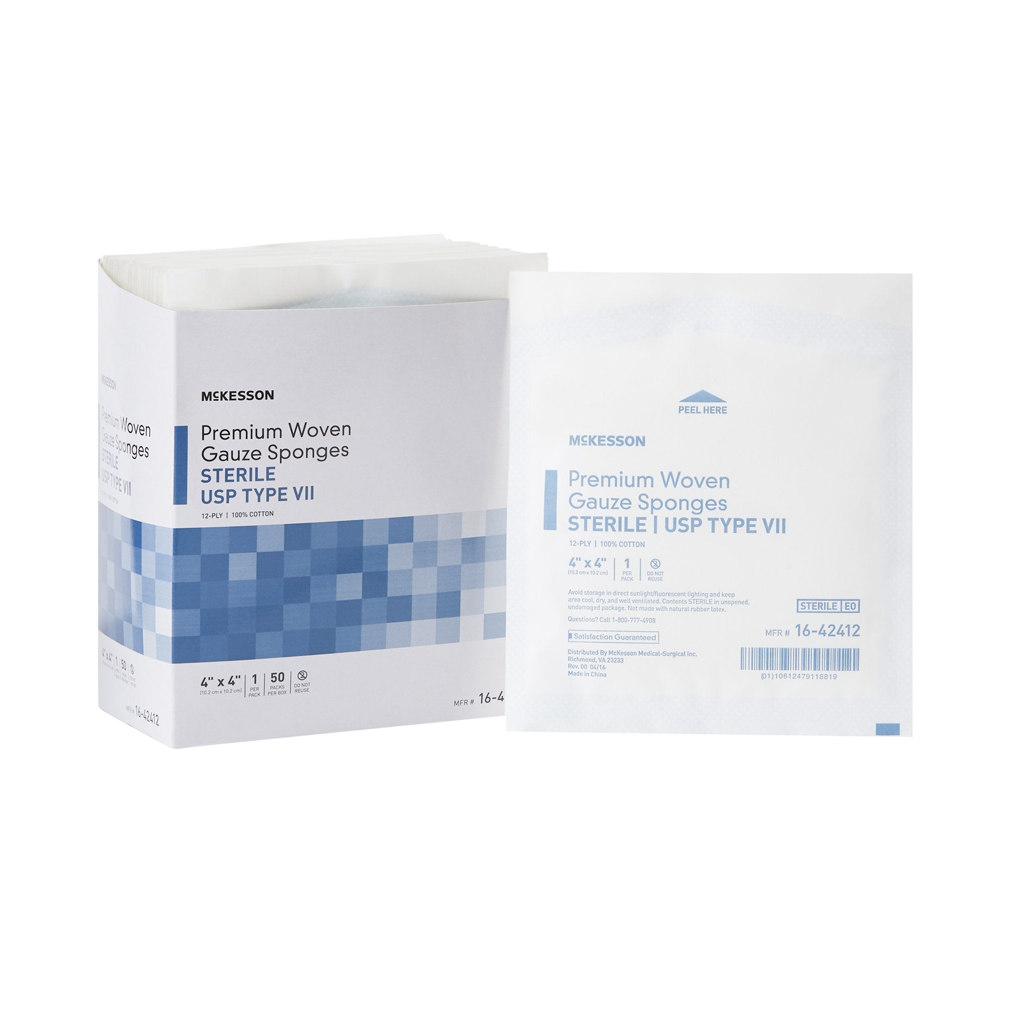 McKesson Brand - Gauze Sponge McKesson 4 X 4 Inch 12-Ply Sterile 1 per Pack [1200/CS] (446049_CS)