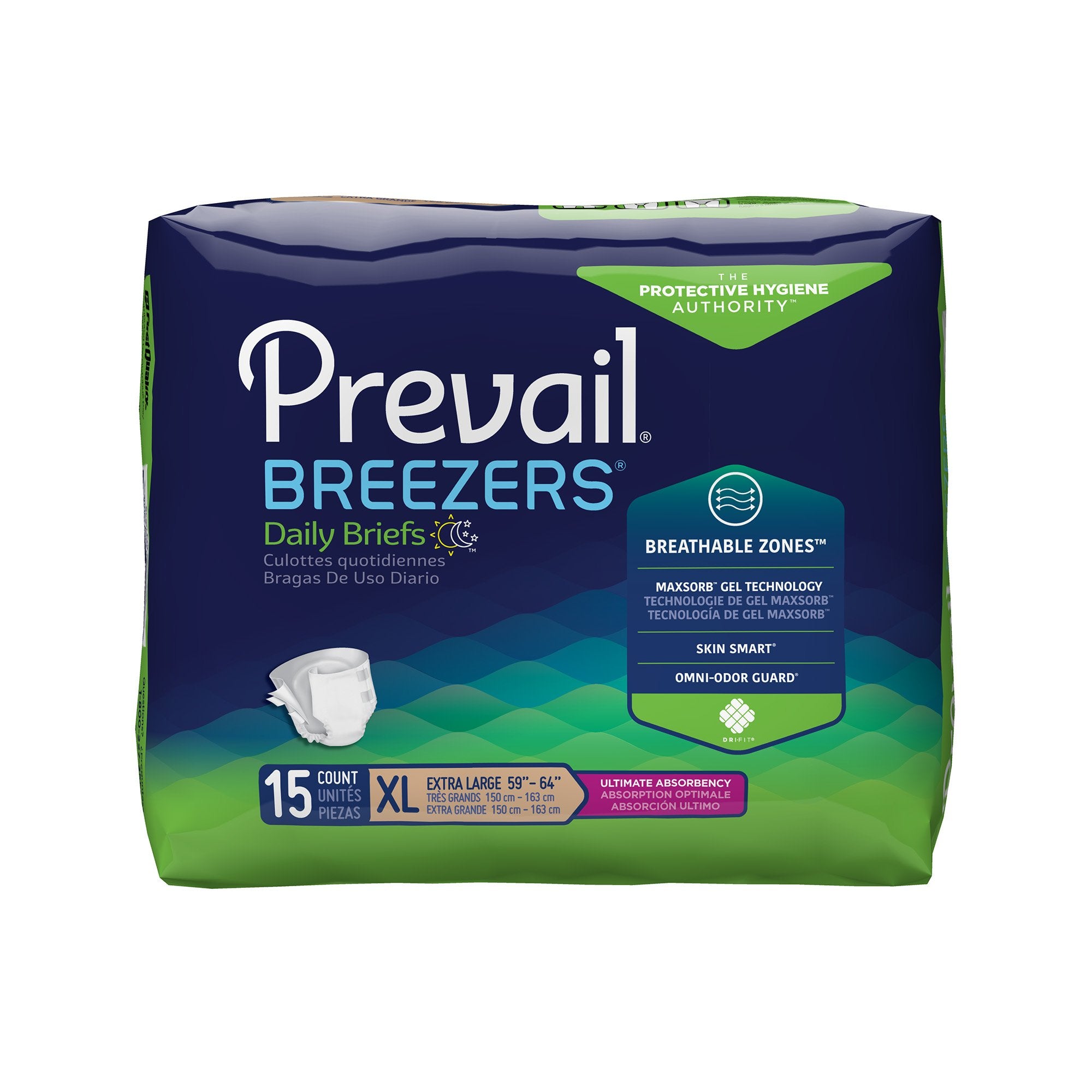 First Quality - Unisex Adult Incontinence Brief Prevail® Breezers® X-Large Disposable Heavy Absorbency [4/CS]