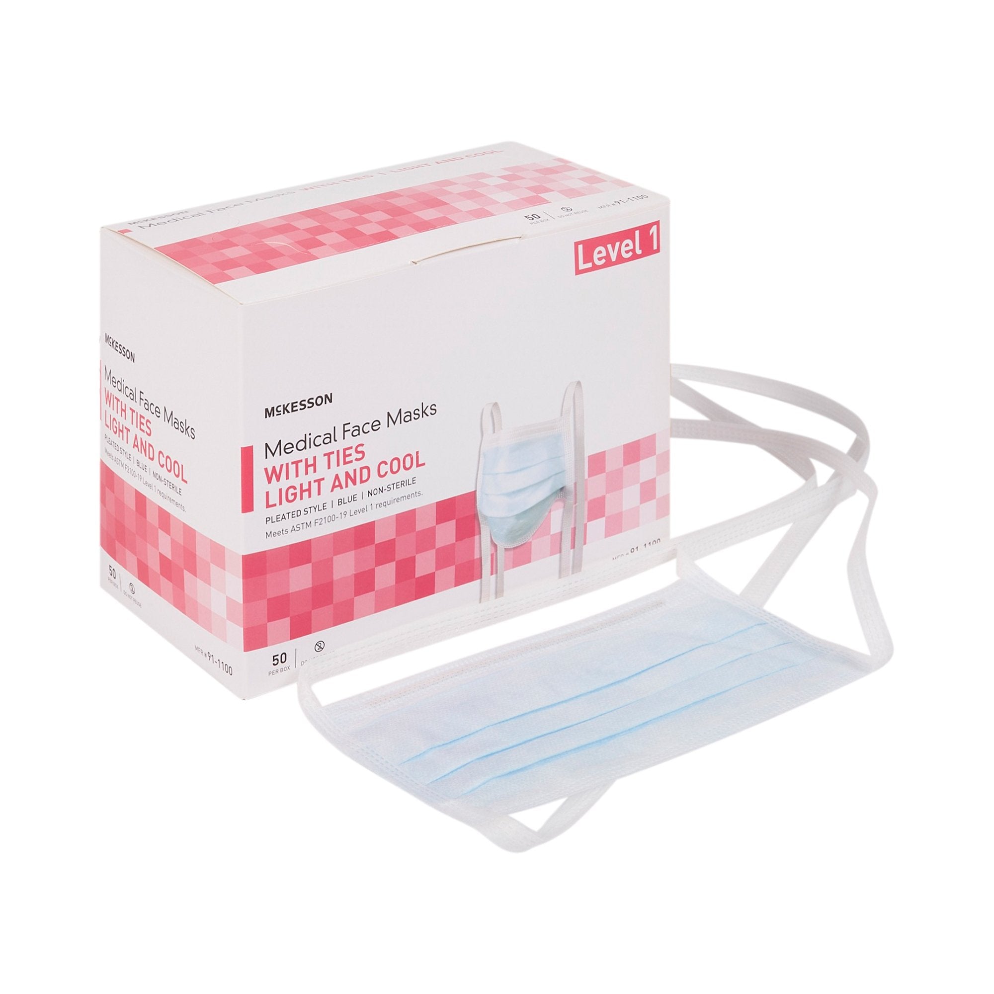 McKesson Brand - Surgical Mask McKesson ASTM Level 1 Tie Closure One Size Fits Most [300/CS] (206484_CS)