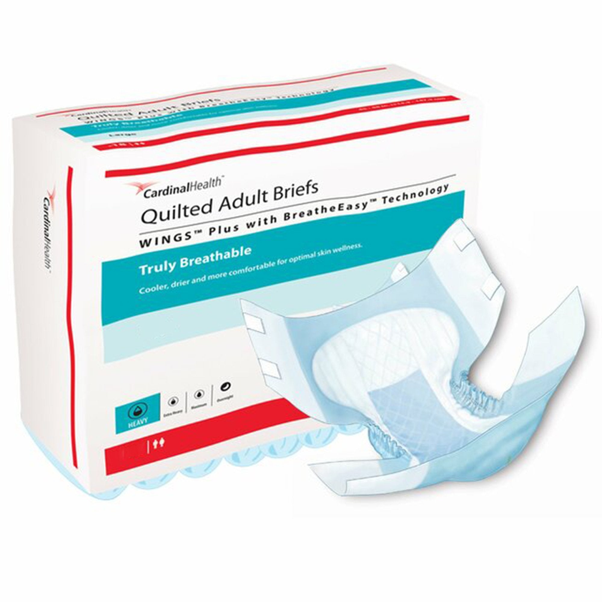 Cardinal - Unisex Adult Incontinence Brief Wings™ Quilted Plus with BreatheEasy™ Technology X-Large Disposable Heavy Absorbency [60/CS]