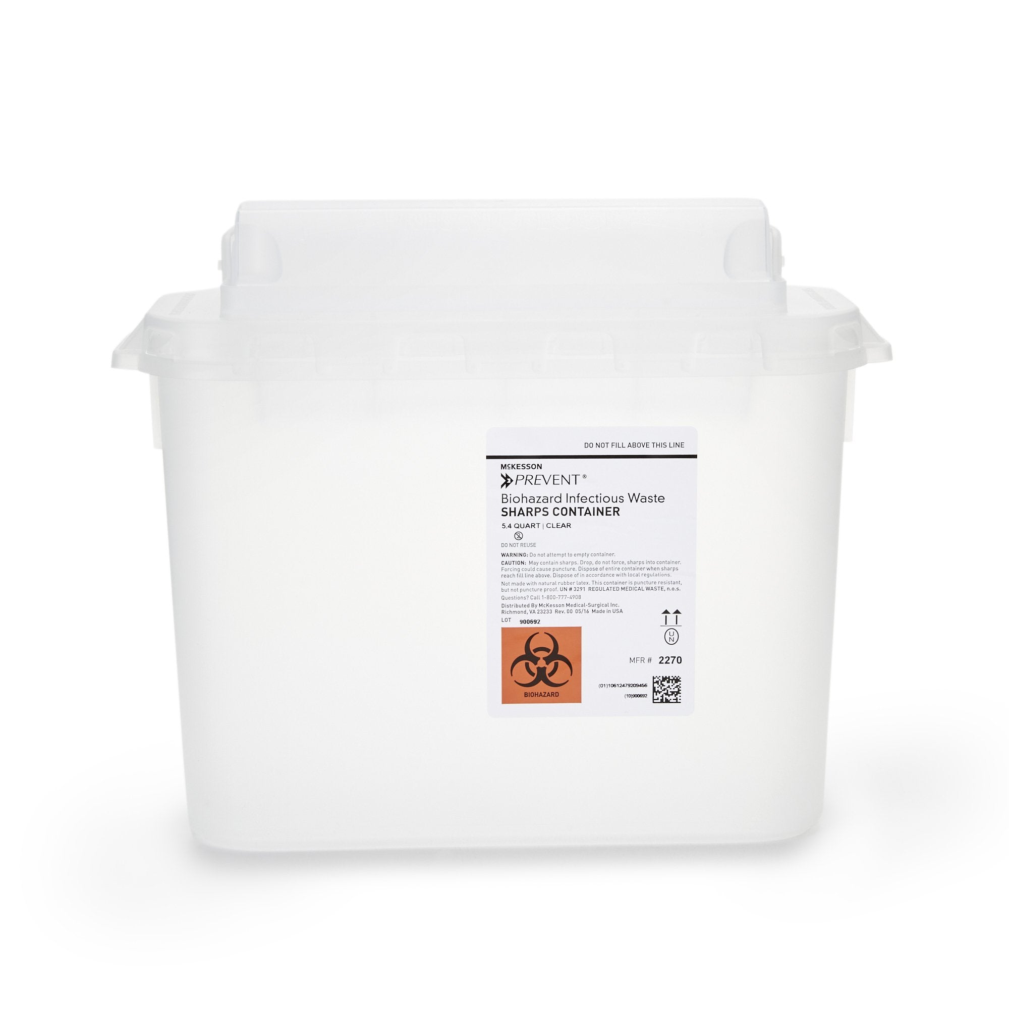 McKesson Brand - Sharps Container McKesson Prevent® Translucent Base 11 H X 12 W X 4-3/4 D Inch Horizontal Entry 1.35 Gallon [20/CS]