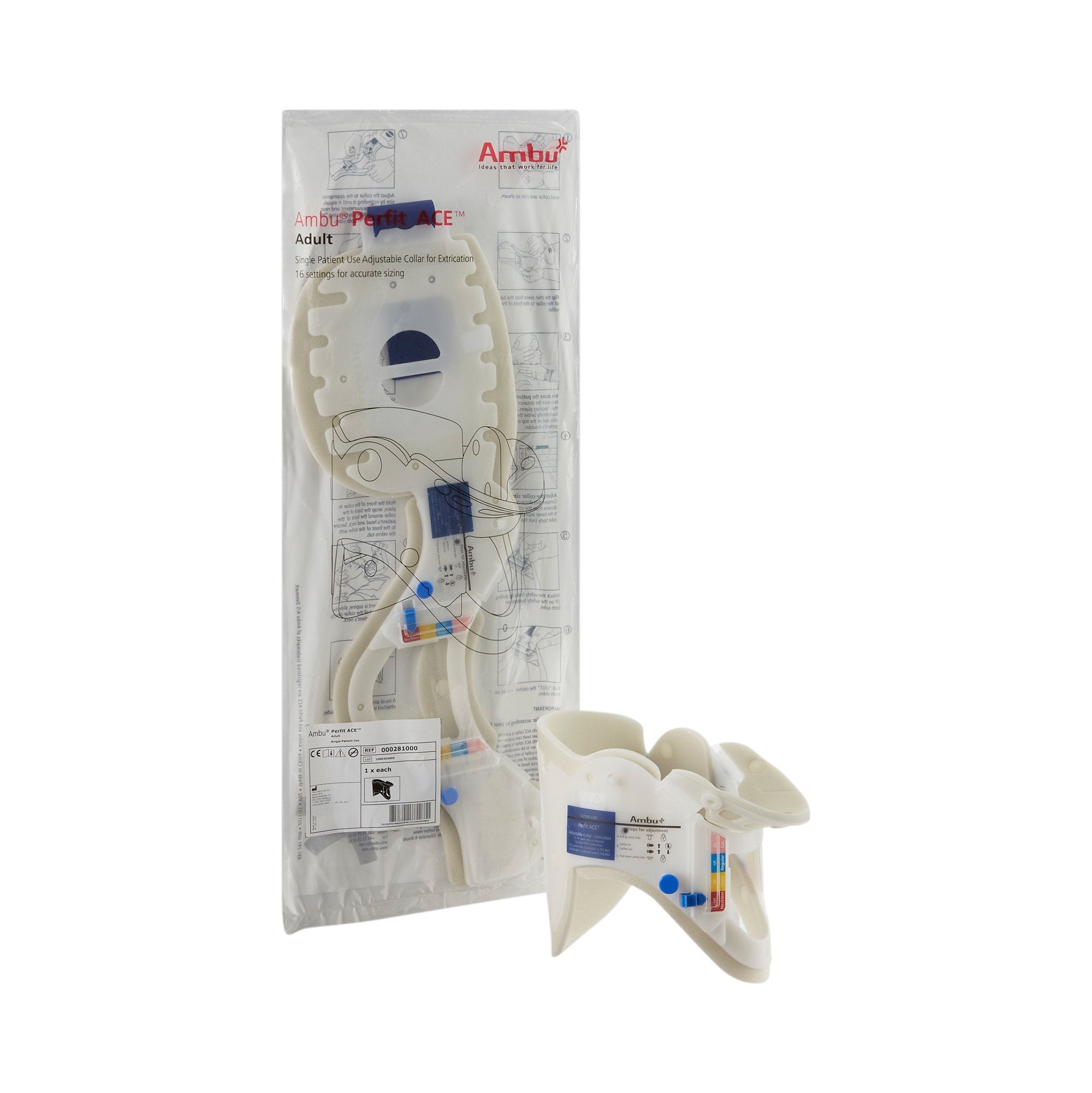 Ambu - Extrication Cervical Collar Ambu® Perfit ACE™ Preformed Adult One Size Fits Most One-Piece / Trachea Opening Adjustable Height Adjustable Neck Circumference [30/CS]