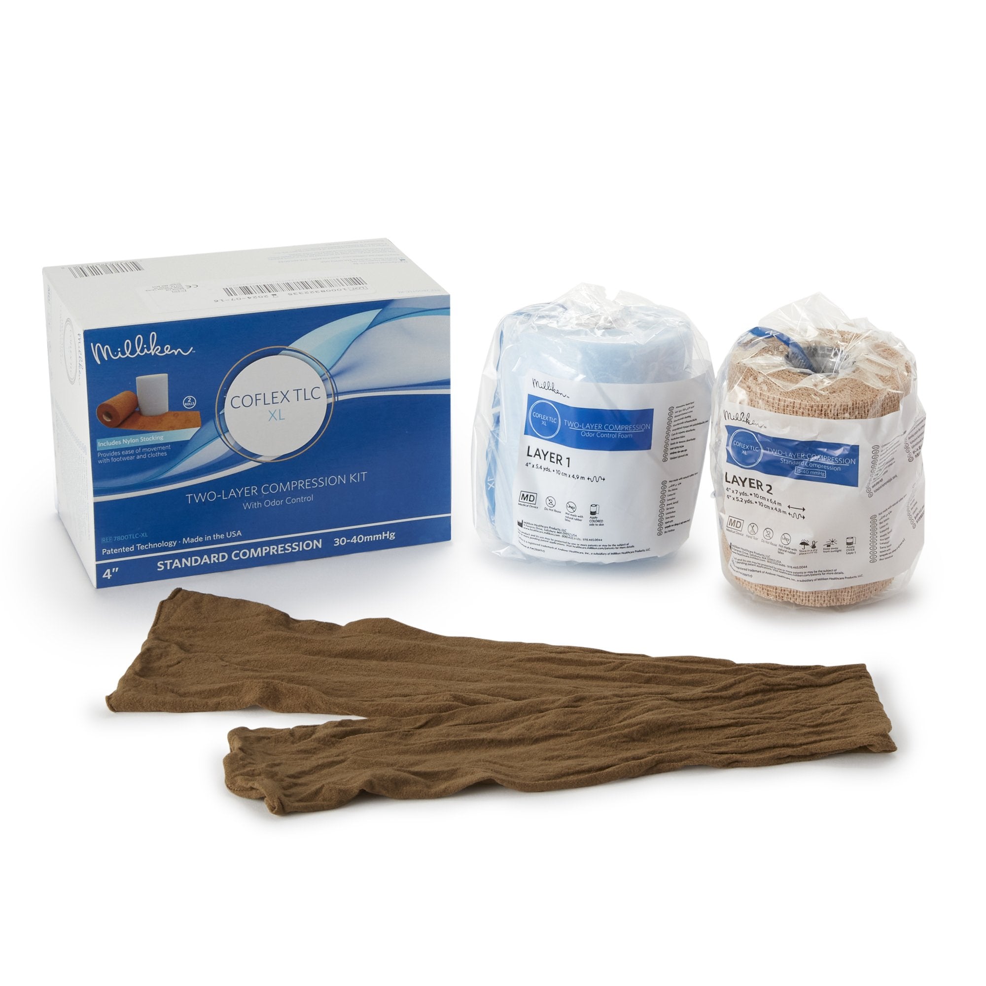 Andover Coated Products - 2 Layer Compression Bandage System CoFlex® TLC XL with Indicators 4 Inch X 5-2/5 Yard / 4 Inch X 7 Yard Self-Adherent / Pull On Closure Tan NonSterile 35 to 40 mmHg [16/CS]