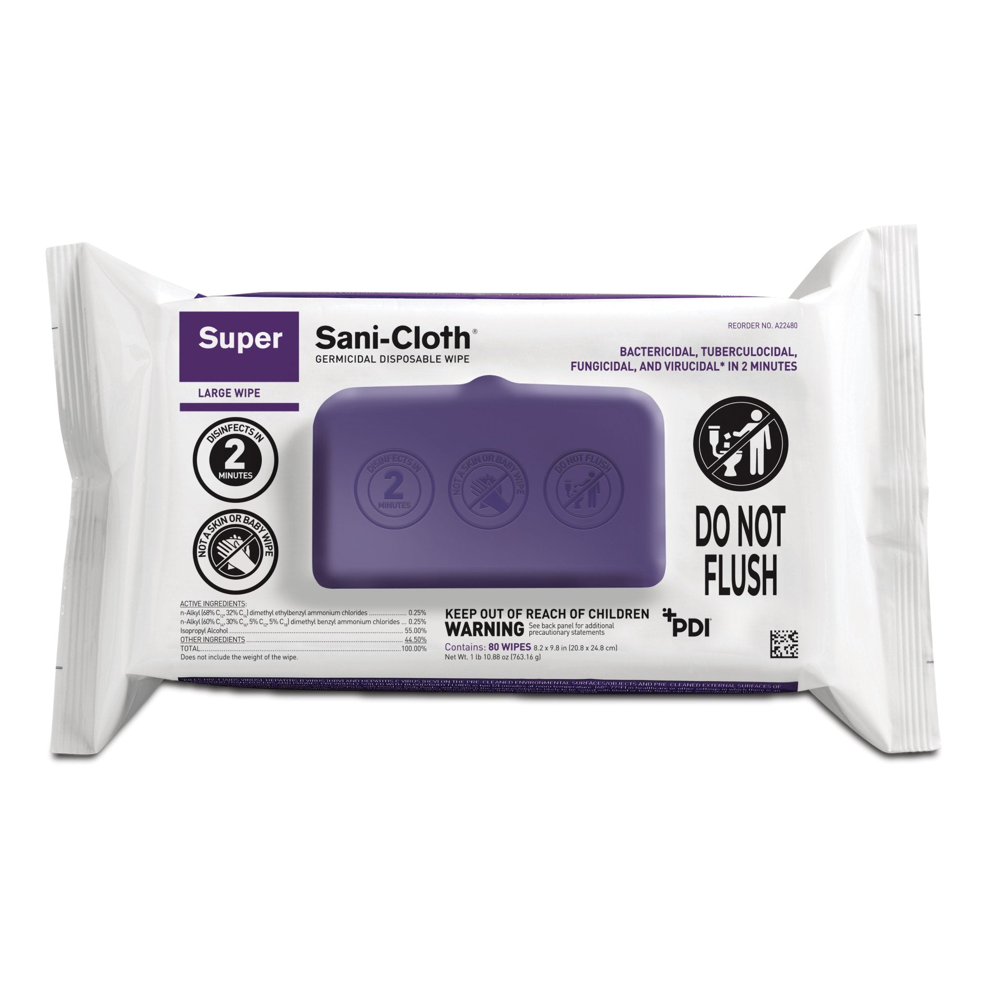 Professional Disposables - Super Sani-Cloth® Surface Disinfectant Cleaner Premoistened Germicidal Manual Pull Wipe 80 Count Soft Pack Alcohol Scent NonSterile [9/CS]