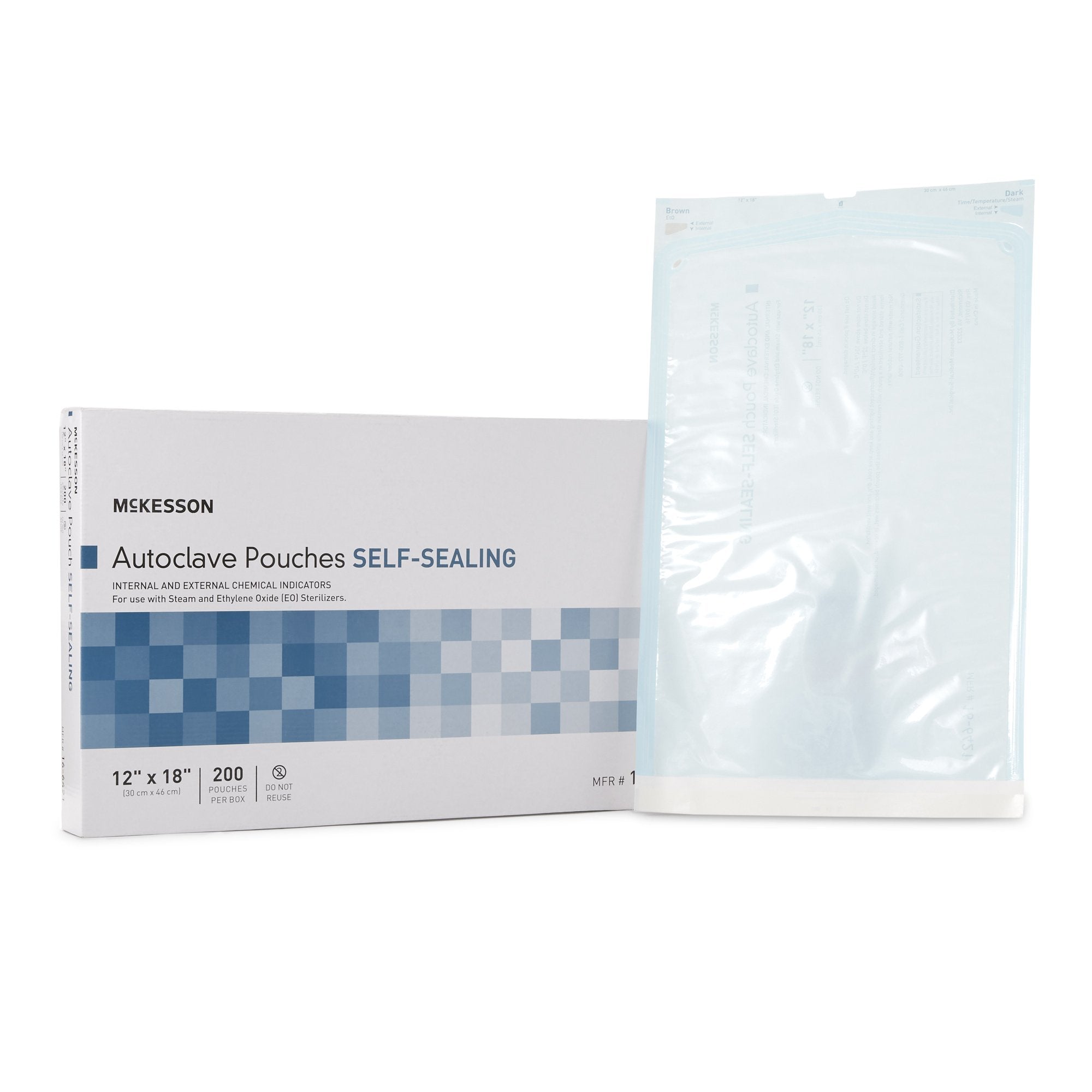 McKesson Brand - Sterilization Pouch McKesson Ethylene Oxide (EO) Gas / Steam 12 X 18 Inch Transparent Blue / White Self Seal Paper / Film [1000/CS]