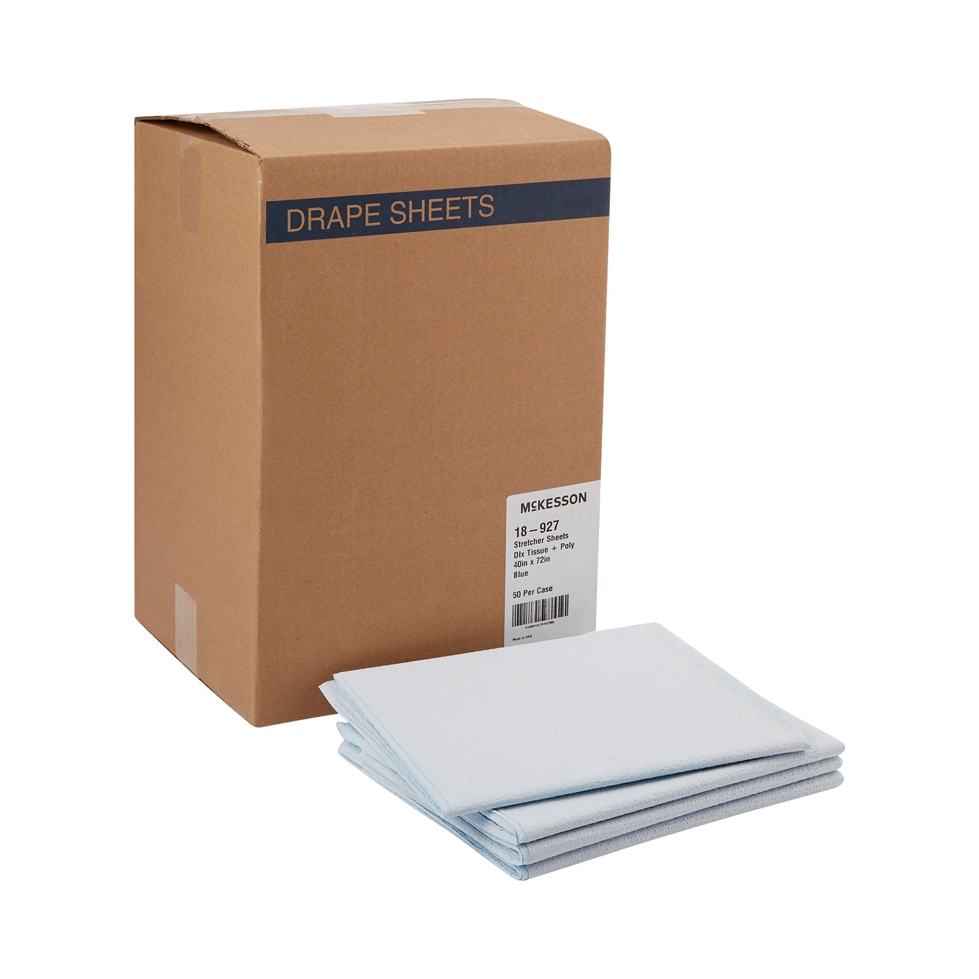 McKesson Brand - Stretcher Sheet McKesson Flat Sheet 40 W X 72 L Inch Blue Cellulose Tissue 50% / Polyethylene Film 50% Disposable [50/CS] (149173_CS)