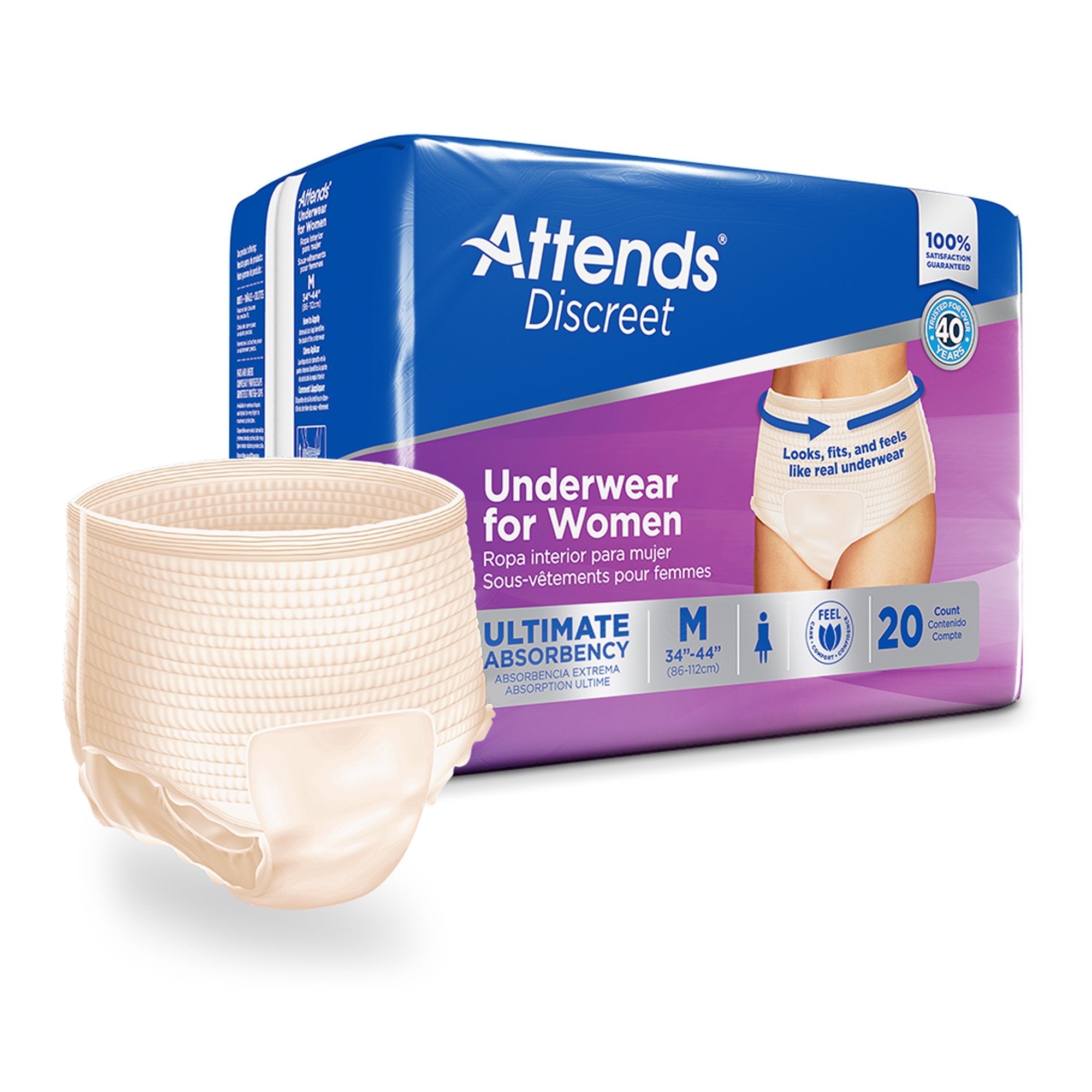 Attends Healthcare Products - Female Adult Absorbent Underwear Attends® Discreet Pull On with Tear Away Seams Medium Disposable Heavy Absorbency [80/CS]