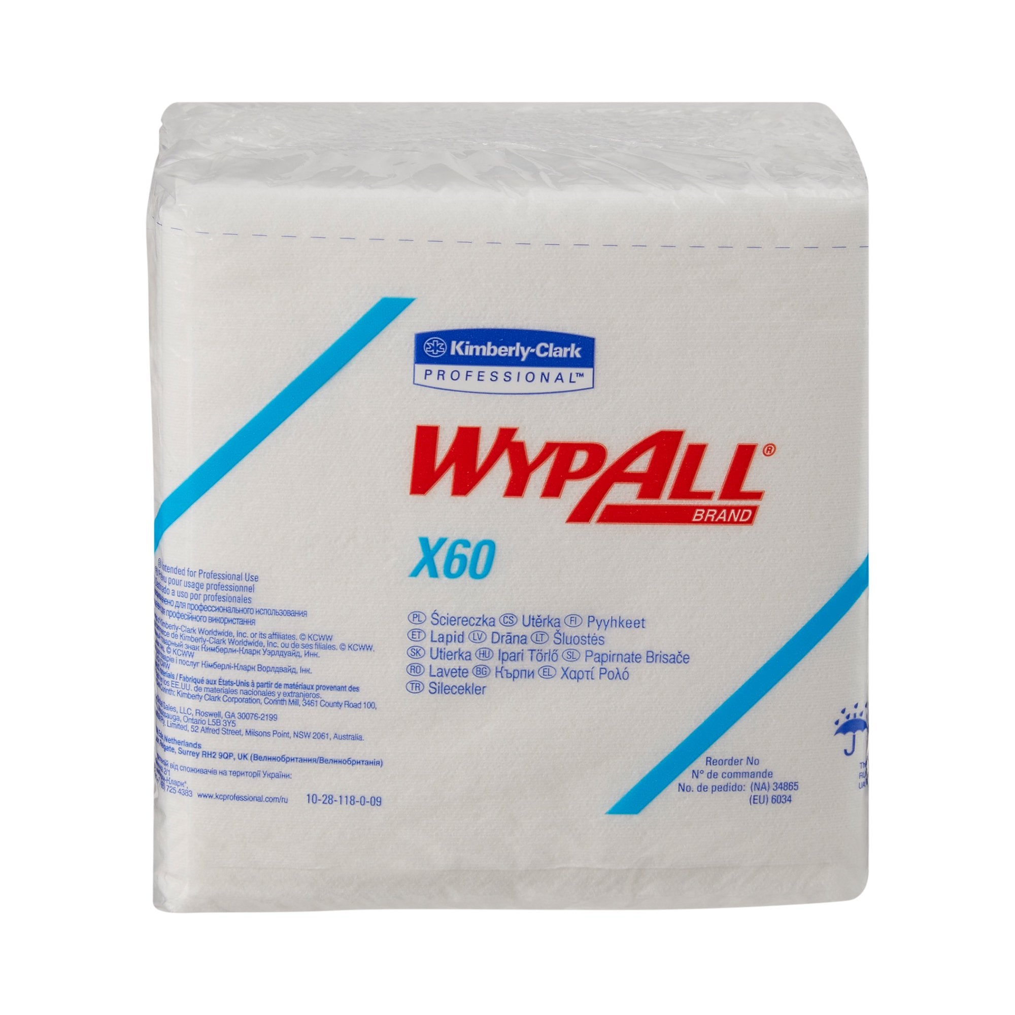 Kimberly Clark - Task Wipe WypAll® X60 Light Duty White NonSterile Cellulose / Polypropylene 12 X 12-1/2 Inch Reusable [1/CS]