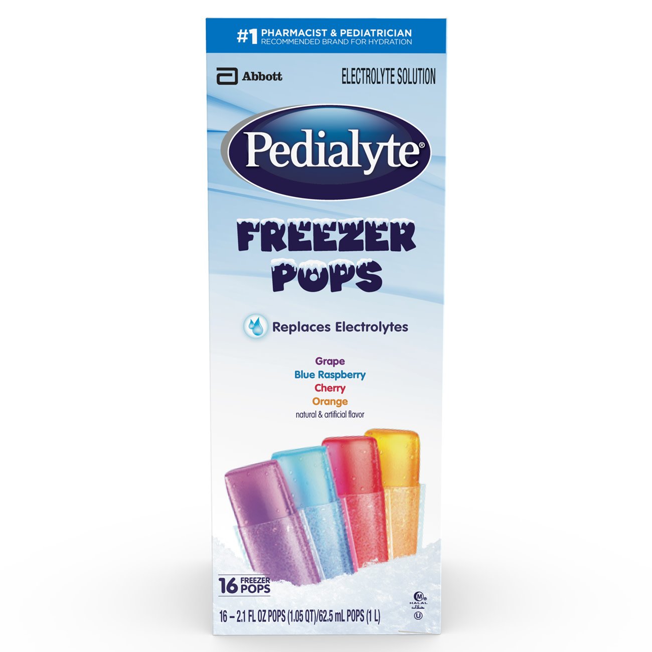 Abbott Nutrition - Oral Electrolyte Solution Pedialyte® Freezer Pops Grape / Blue Raspberry / Cherry / Orange Flavor 2.1 oz. Electrolyte [64/CS]