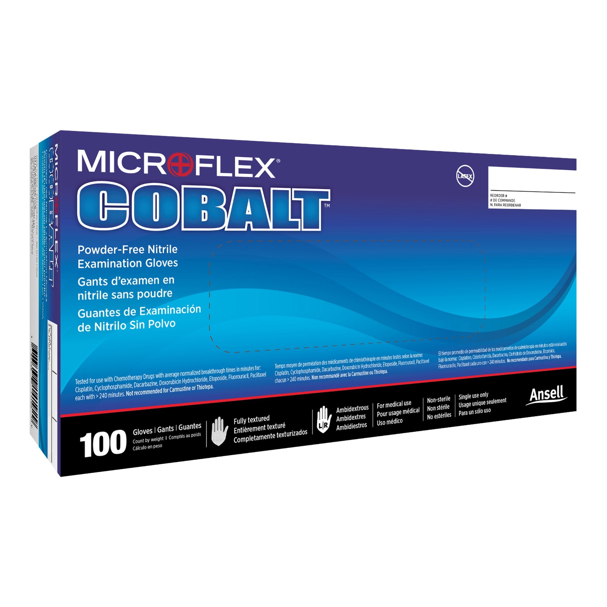 Microflex Medical - Exam Glove MICROFLEX® Cobalt® Medium NonSterile Nitrile Standard Cuff Length Fully Textured Blue Not Rated [1000/CS]