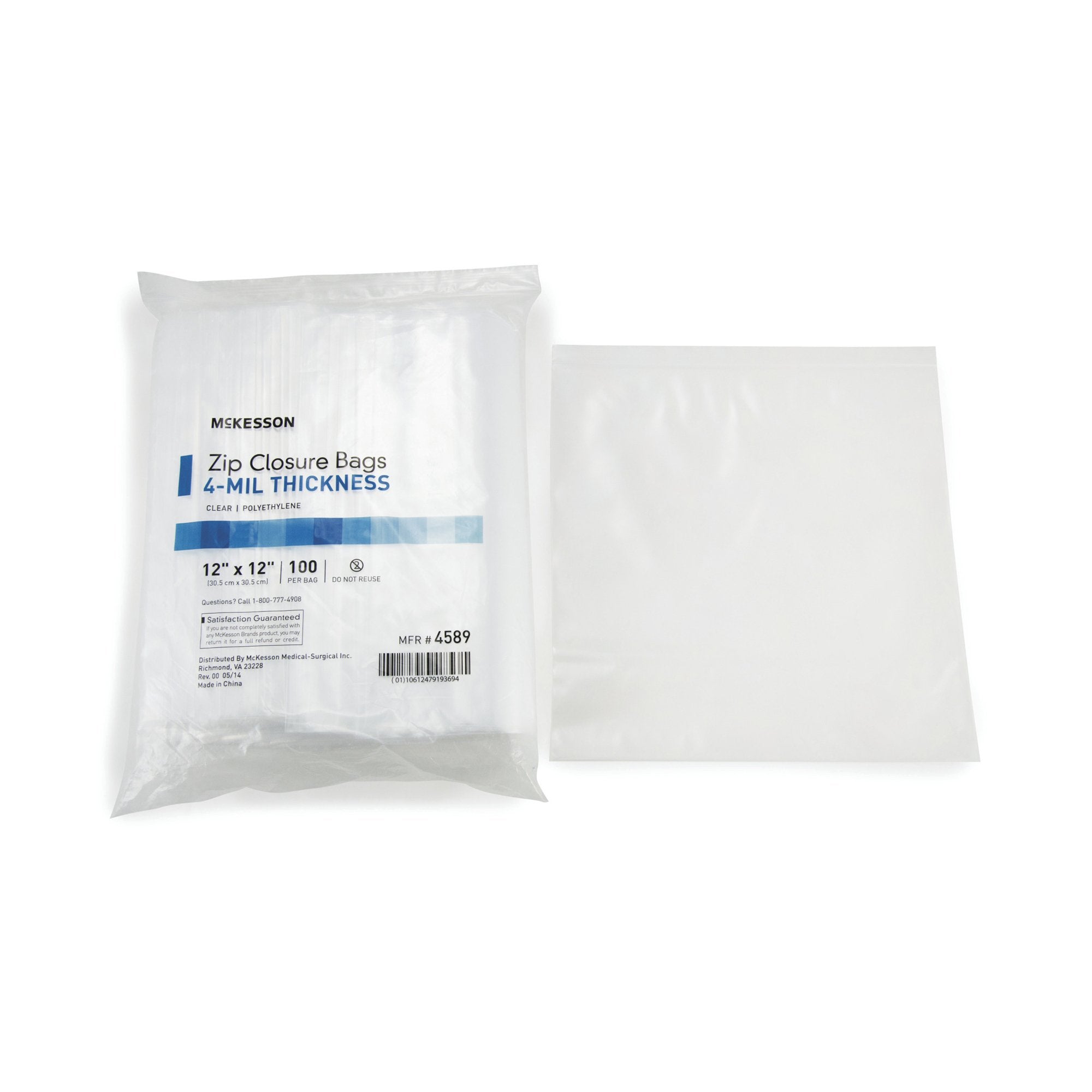 McKesson Brand - Reclosable Bag McKesson 12 X 12 Inch Polyethylene Clear Zipper Closure [10/CS]