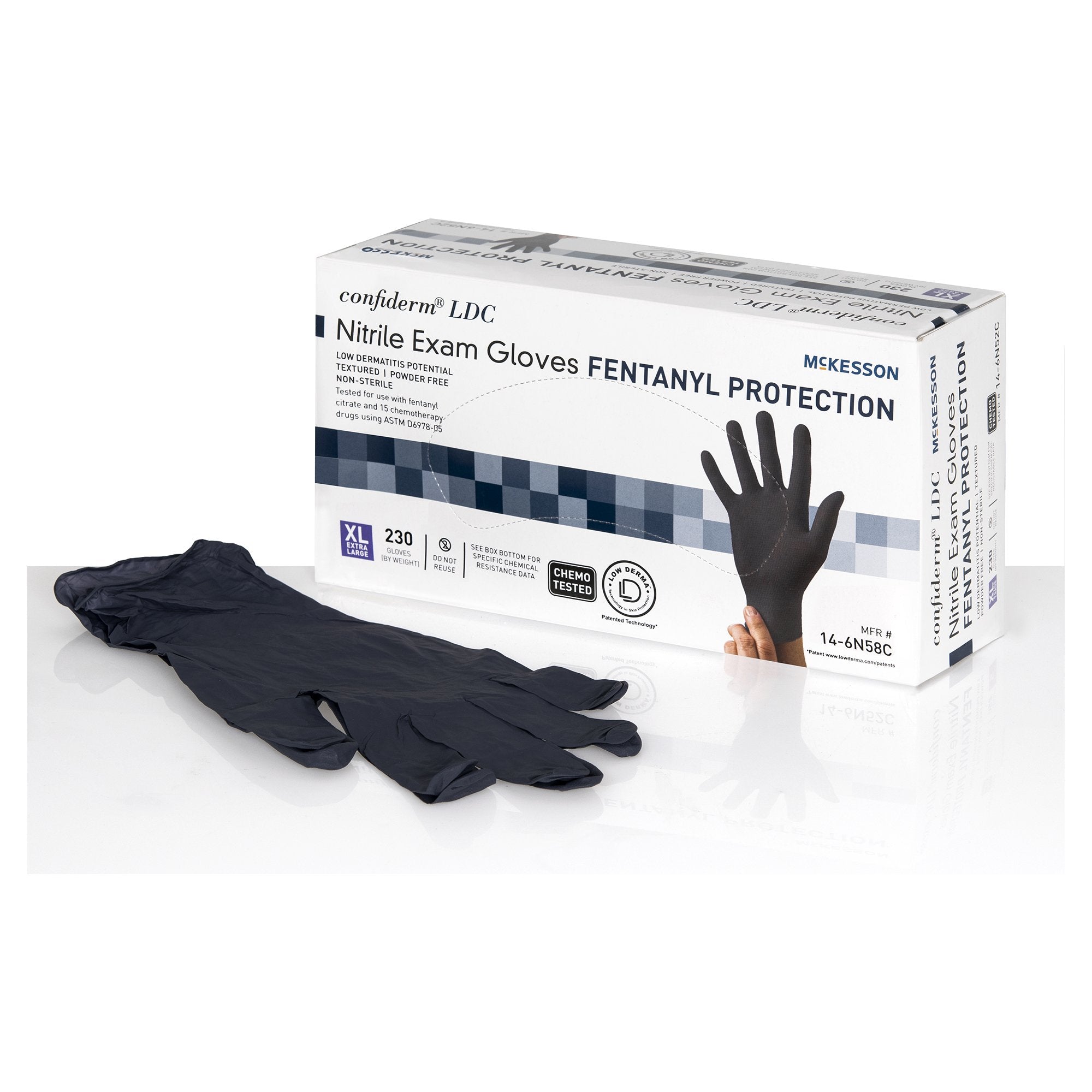 McKesson Brand - Exam Glove McKesson Confiderm® LDC X-Large NonSterile Nitrile Standard Cuff Length Fully Textured Black Chemo Tested / Fentanyl Tested [2300/CS]