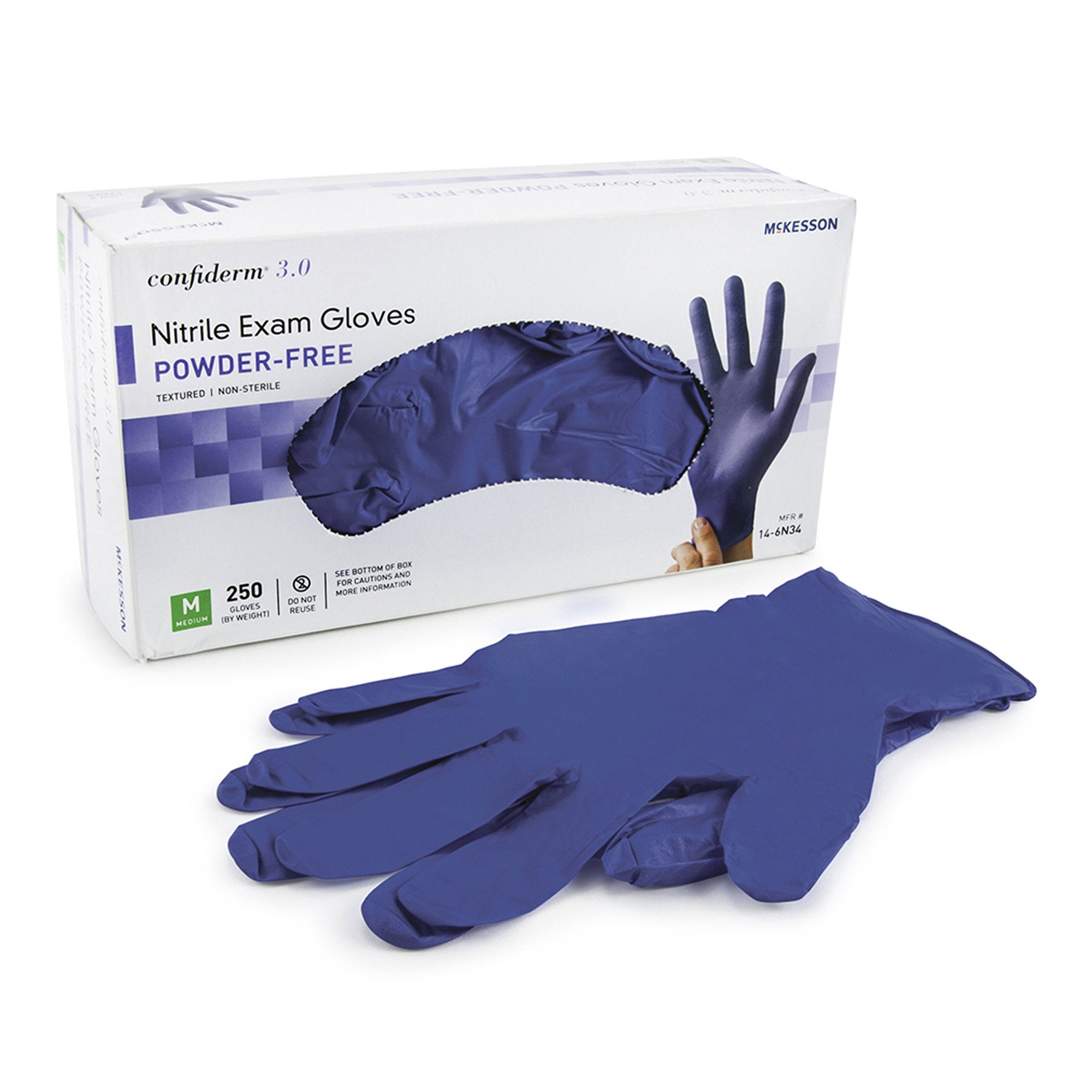 McKesson Brand - Exam Glove McKesson Confiderm® 3.0 Medium NonSterile Nitrile Standard Cuff Length Textured Fingertips Blue Not Rated [10/CS]