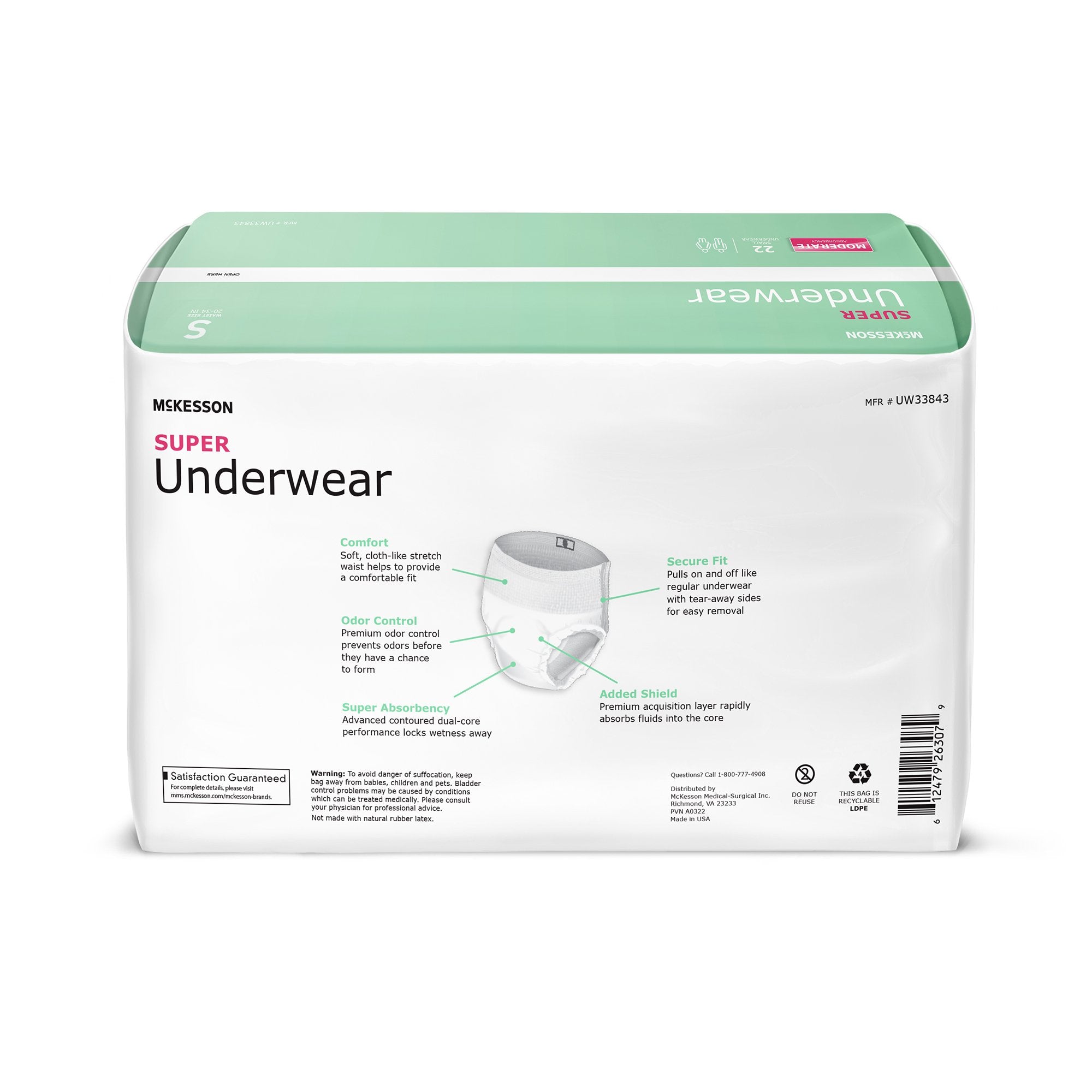 McKesson Brand - Unisex Adult Absorbent Underwear McKesson Pull On with Tear Away Seams Small Disposable Moderate Absorbency [88/CS]