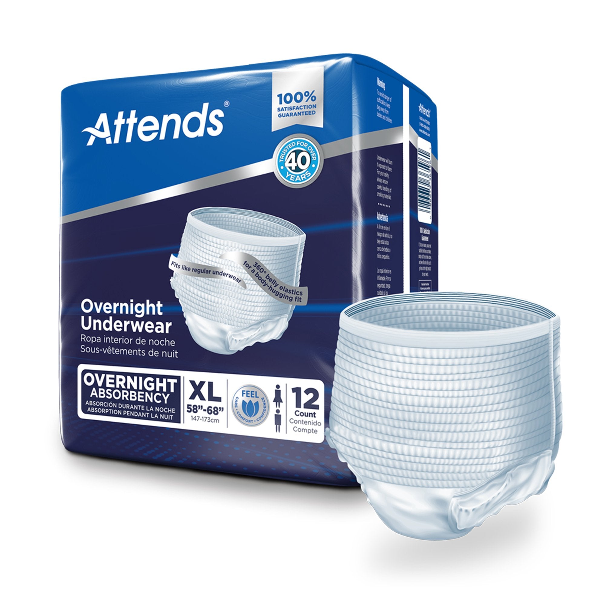 Attends Healthcare Products - Unisex Adult Absorbent Underwear Attends® Overnight Pull On with Tear Away Seams X-Large Disposable Heavy Absorbency [48/CS]