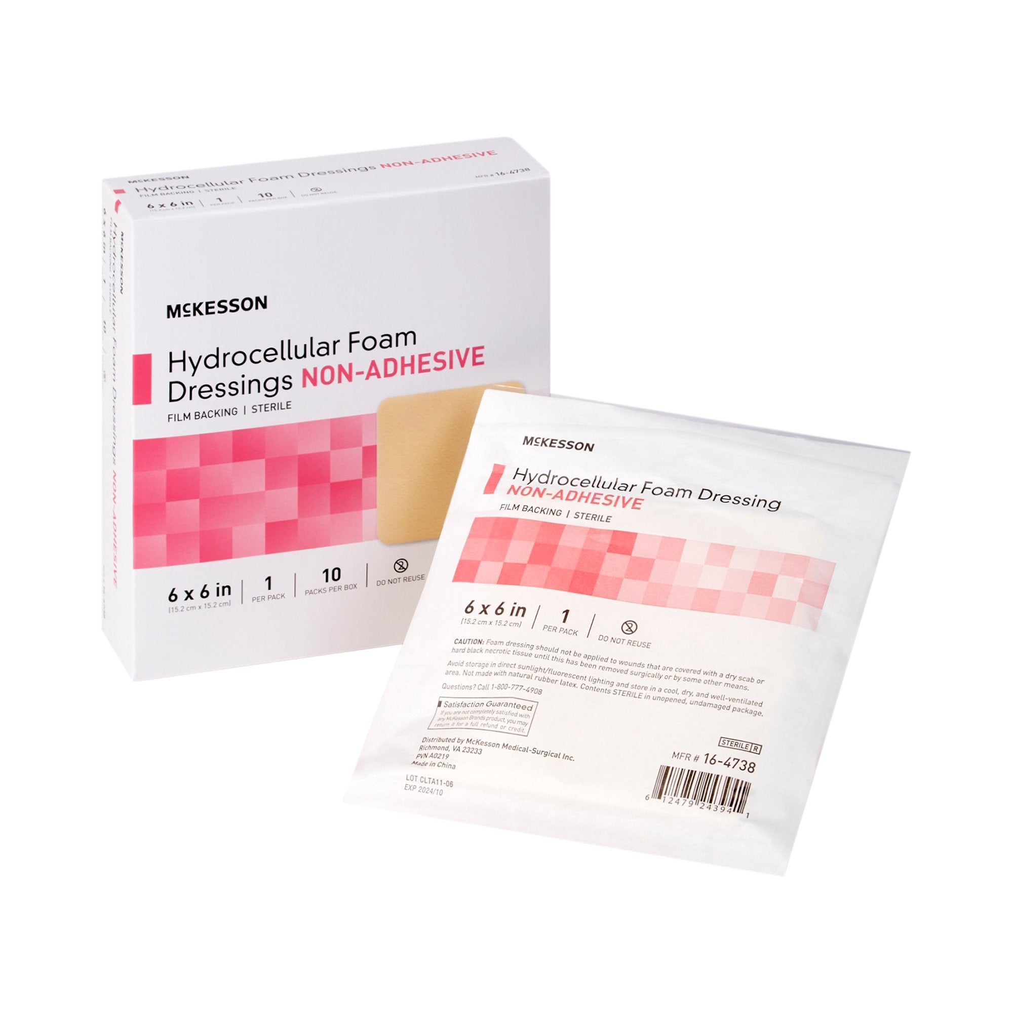 McKesson Brand - Foam Dressing McKesson 6 X 6 Inch Without Border Film Backing Nonadhesive Square Sterile [100/CS]