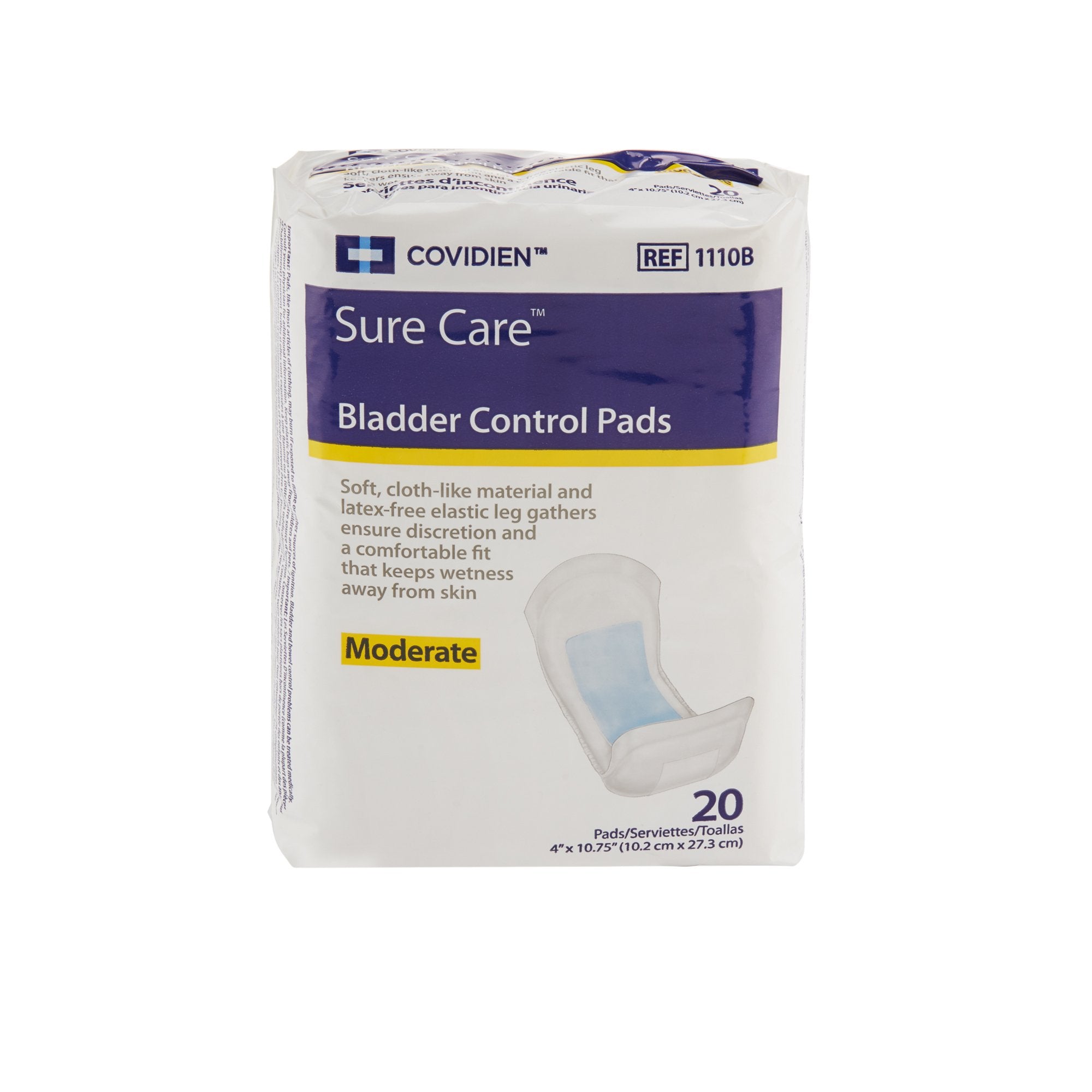 Cardinal - Bladder Control Pad Sure Care™ 4 X 10-3/4 Inch Moderate Absorbency Polymer Core One Size Fits Most [120/CS]