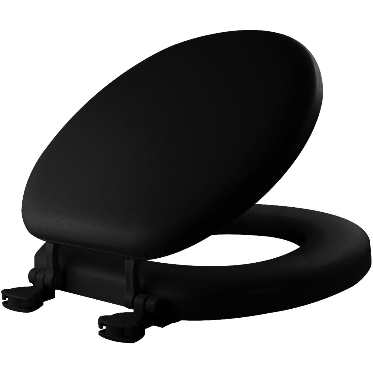 Mayfair Round Cushioned Vinyl Soft Toilet Seat in Black STA-TITE® Seat Fastening System and Easy•Clean® Hinge
