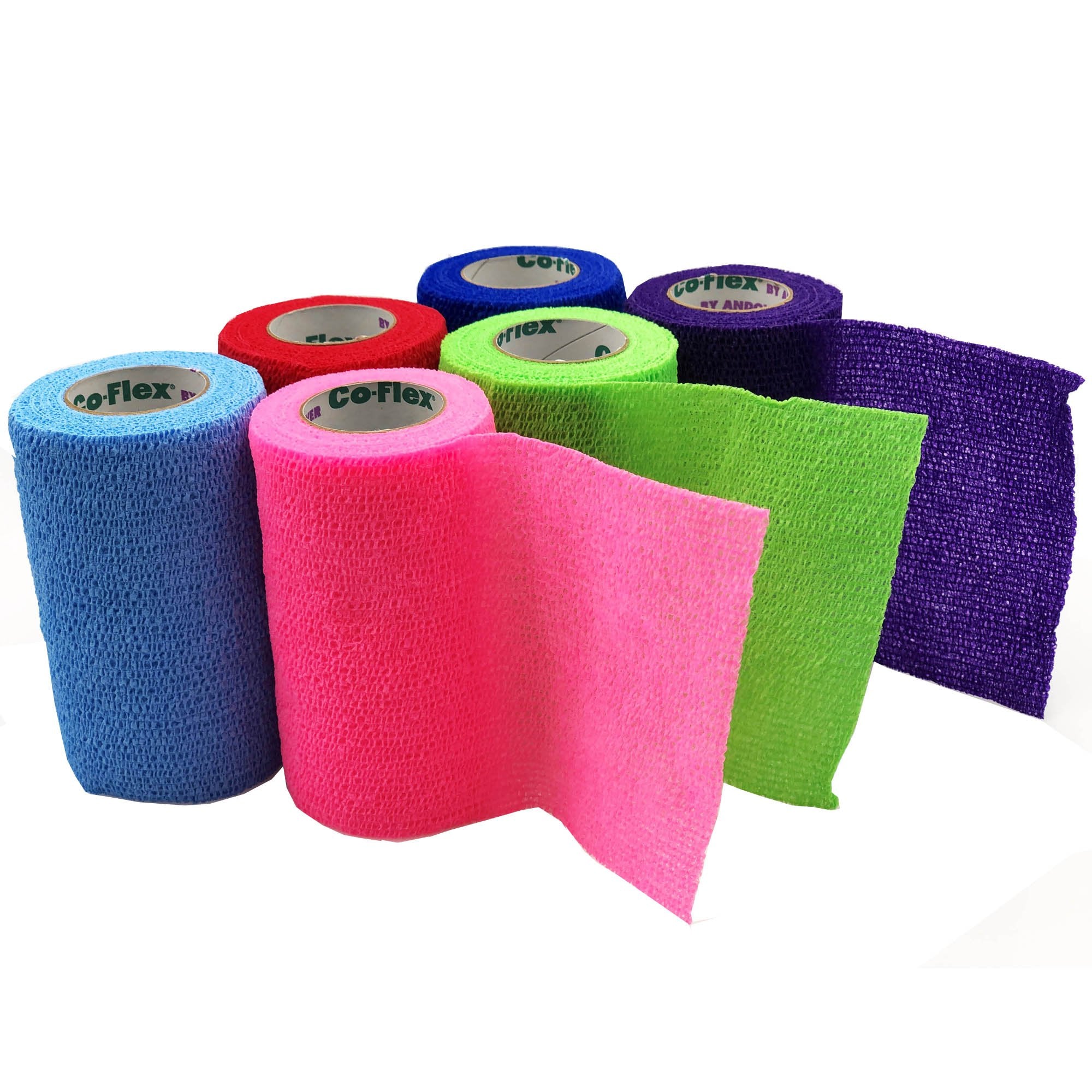 Andover Coated Products - Cohesive Bandage CoFlex® 4 Inch X 5 Yard Self-Adherent Closure Neon Pink / Blue / Purple / Light Blue / Neon Green / Red NonSterile 14 lbs. Tensile Strength [18/CS]