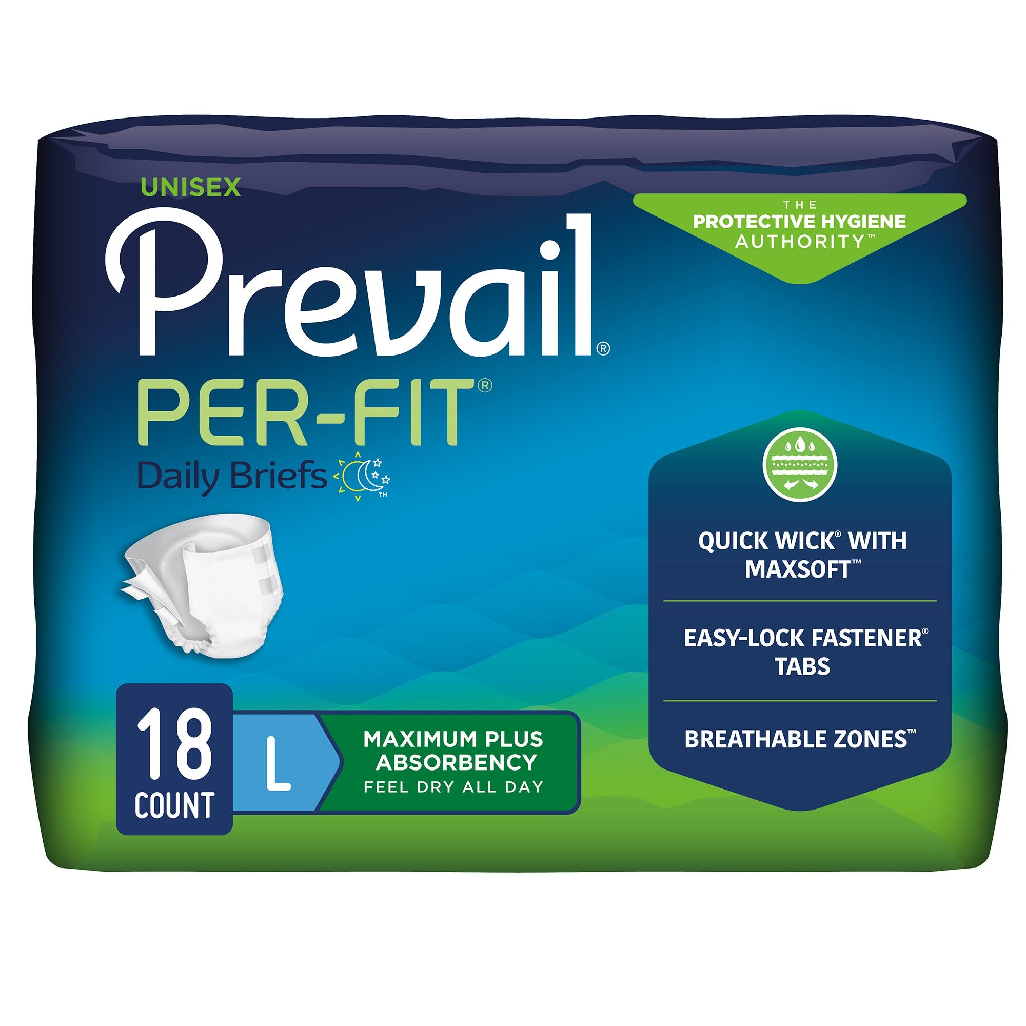 First Quality - Unisex Adult Incontinence Brief Prevail® Per-Fit® Maximum Plus Large Disposable Heavy Absorbency [72/CS]