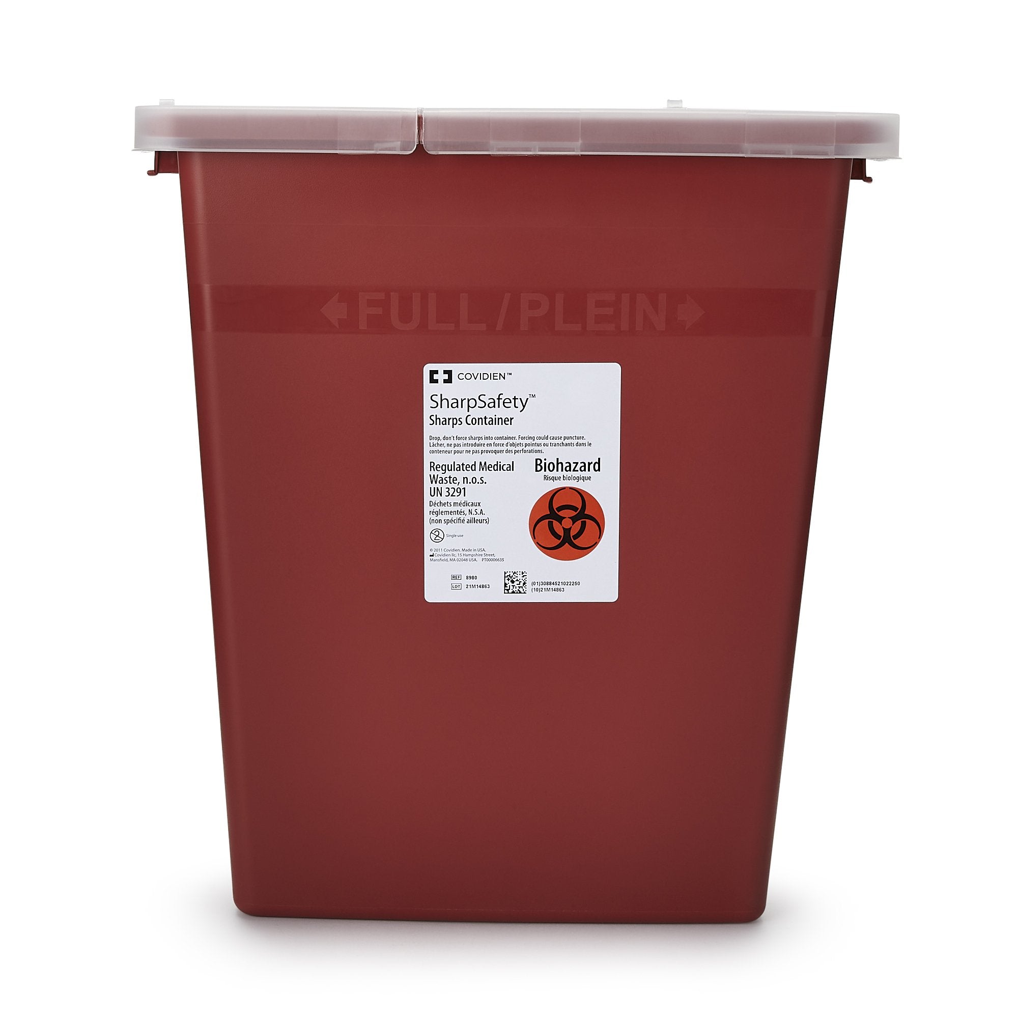 Cardinal - Sharps Container SharpSafety™ Red Base 17-1/2 H X 15-1/2 W X 11 D Inch Vertical Entry 8 Gallon [10/CS]