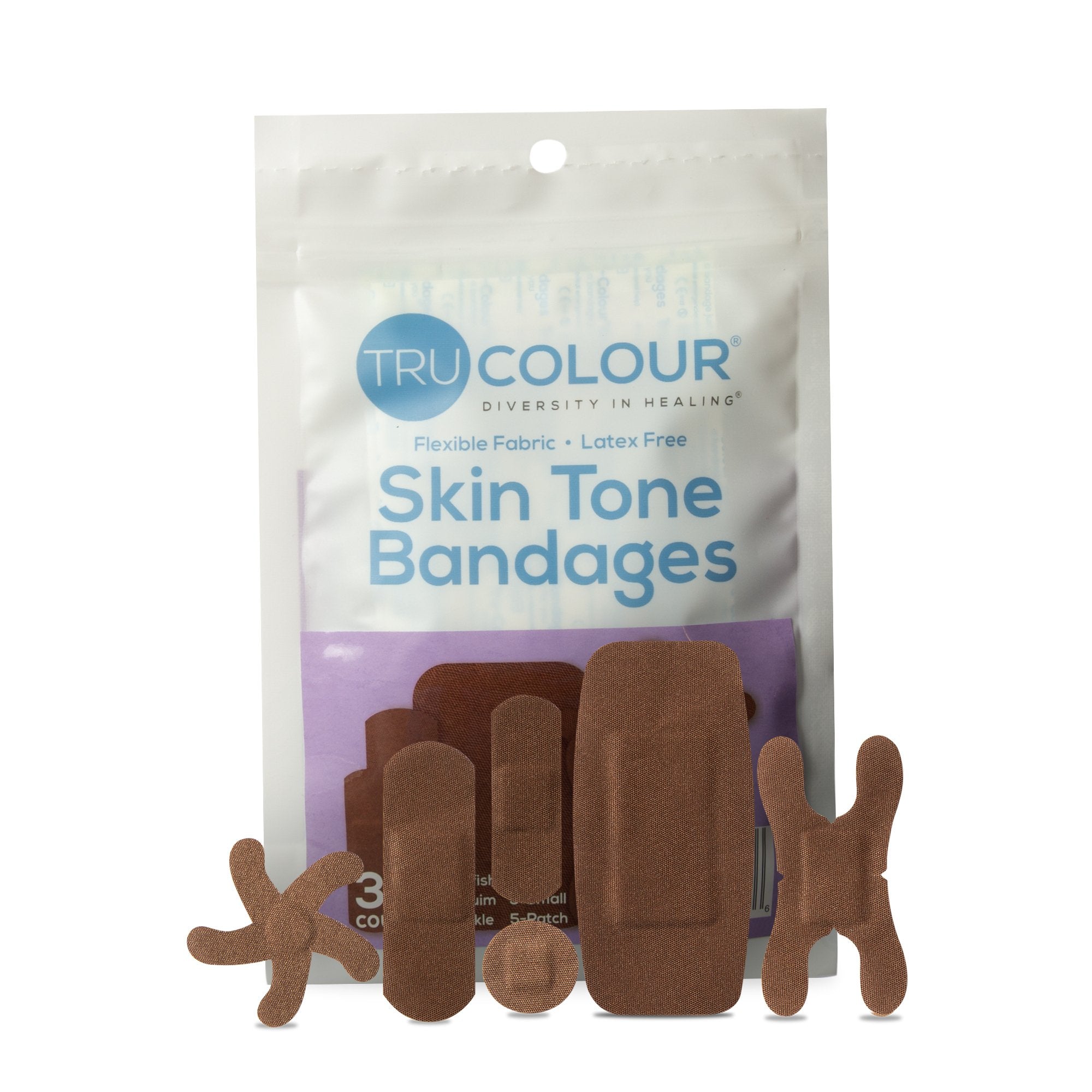 Tru-Colour Products LLC - Waterproof Adhesive Strip Tru-Colour® Assorted Sizes Fabric Rectangle / Spot / Patch / Fingertip / Knuckle Dark Brown Sterile [1500/CS]