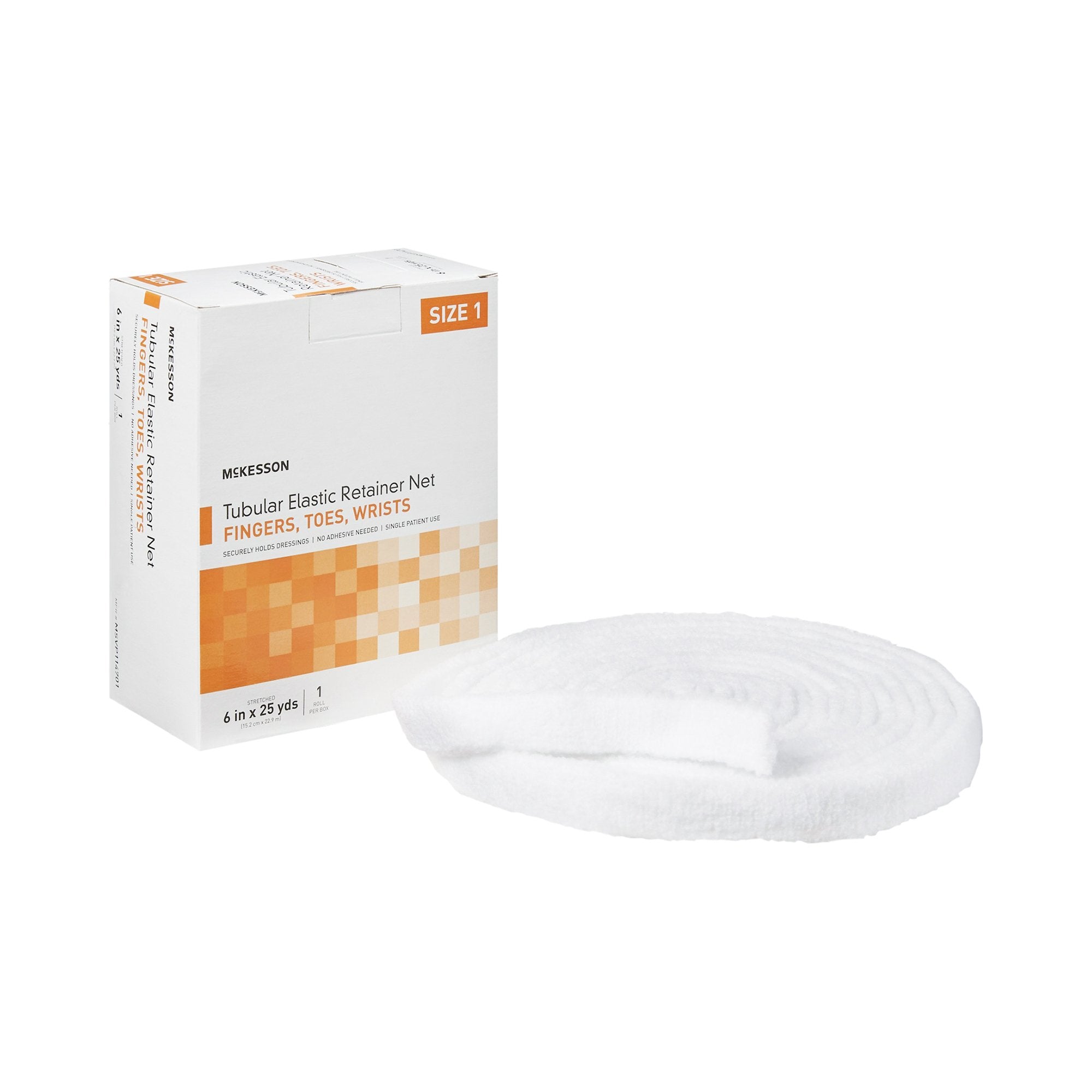 McKesson Brand - Elastic Net Retainer Dressing McKesson Tubular Elastic 6 Inch X 25 Yard (15.2 cm x 22.9 m) Size 1 White Finger / Toe / Wrist NonSterile [10/CS]