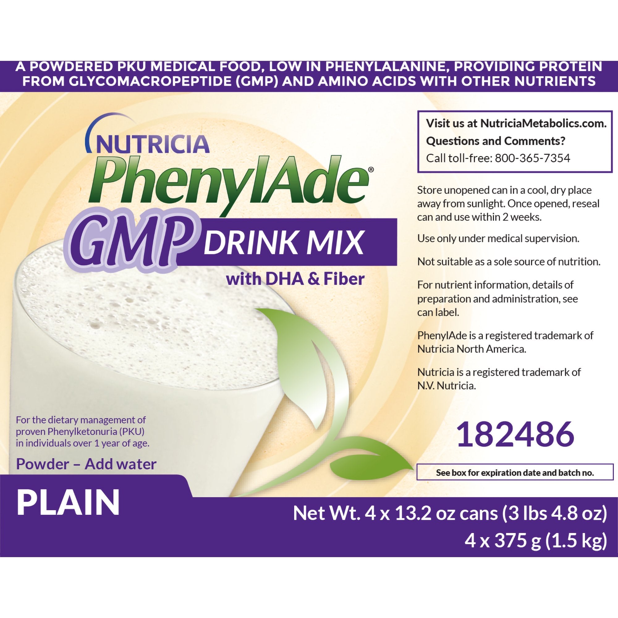 Nutricia North America - Oral Supplement PhenylAde® GMP Plain Flavor Powder 13.2 oz. Can [4/CS]