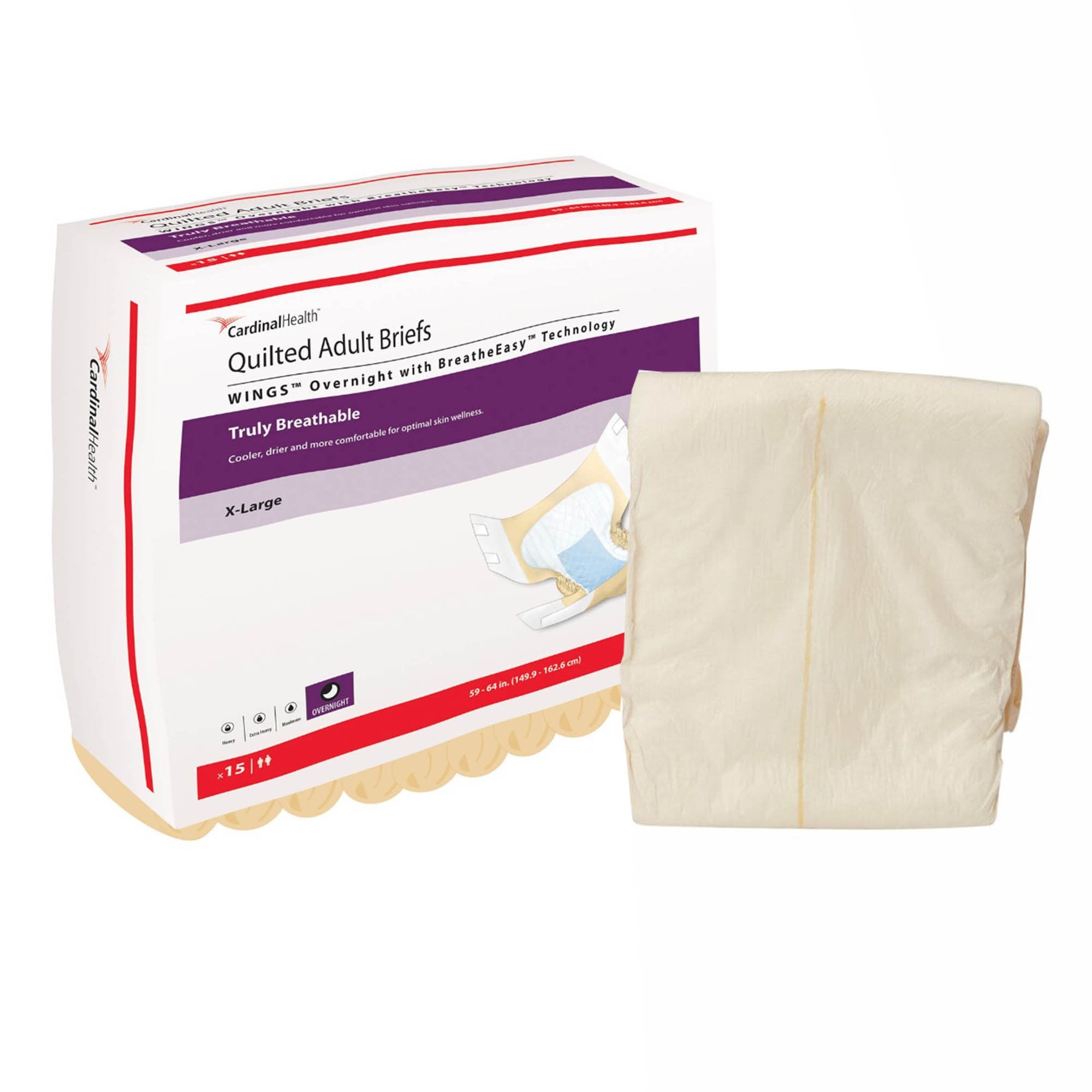 Cardinal - Unisex Adult Incontinence Brief Wings™ Overnight Quilted X-Large Disposable Heavy Absorbency [4/CS]