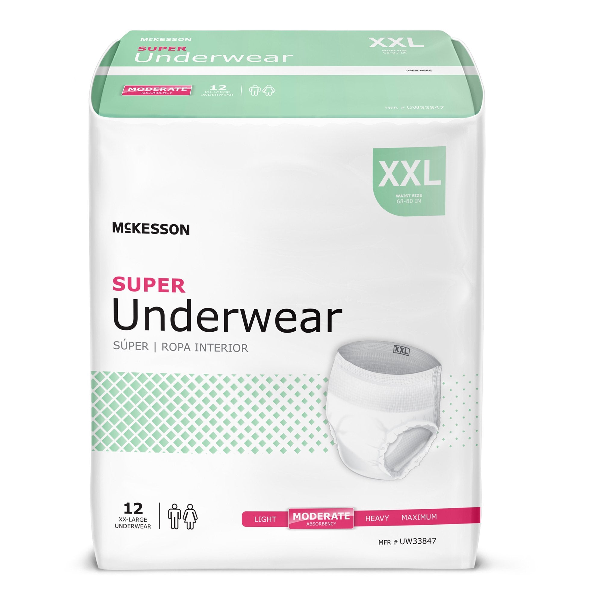 McKesson Brand - Unisex Adult Absorbent Underwear McKesson Pull On with Tear Away Seams 2X-Large Disposable Moderate Absorbency [48/CS]