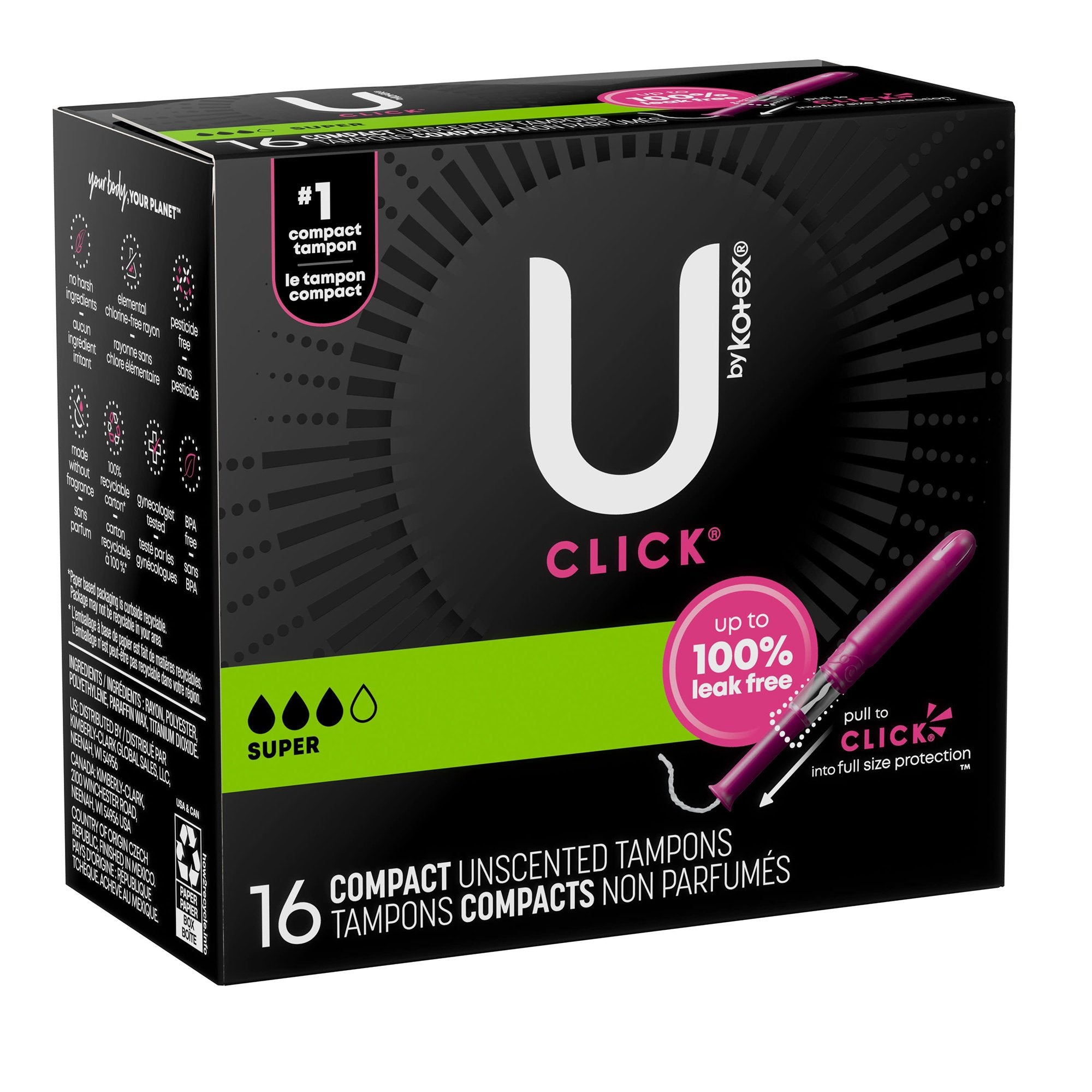 Kimberly Clark - Tampon U by Kotex® Click® Super Absorbency Plastic Applicator Individually Wrapped [128/CS]