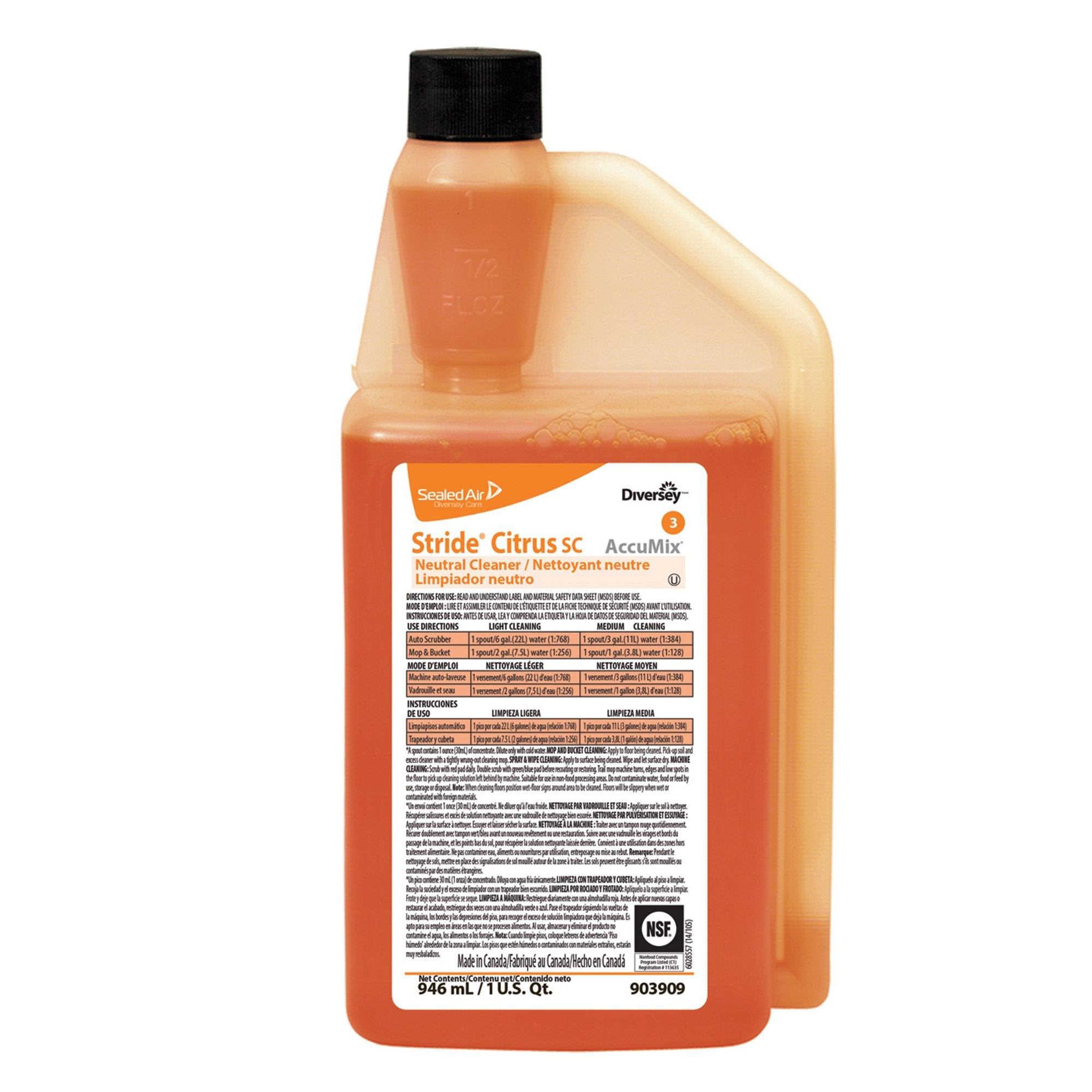 Lagasse - Floor Cleaner Diversey™ Stride® Citrus SC Liquid Concentrate 32 oz. Bottle Citrus Scent Manual Pour [6/CS]