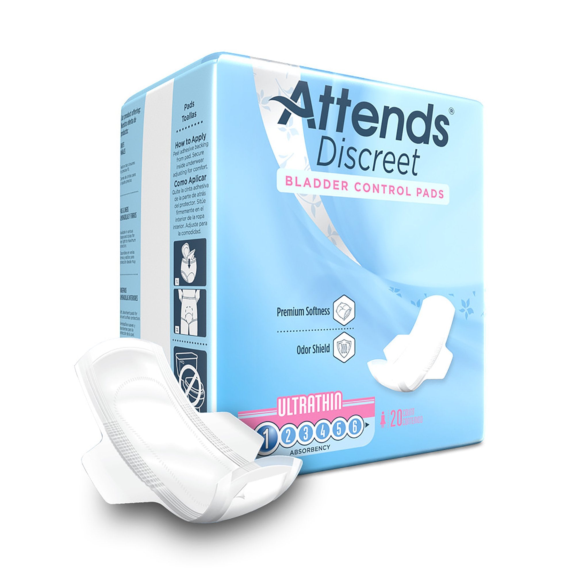 Attends Healthcare Products - Bladder Control Pad Attends® Discreet Ultra Thin 9 Inch Length Light Absorbency Polymer Core One Size Fits Most [480/CS]