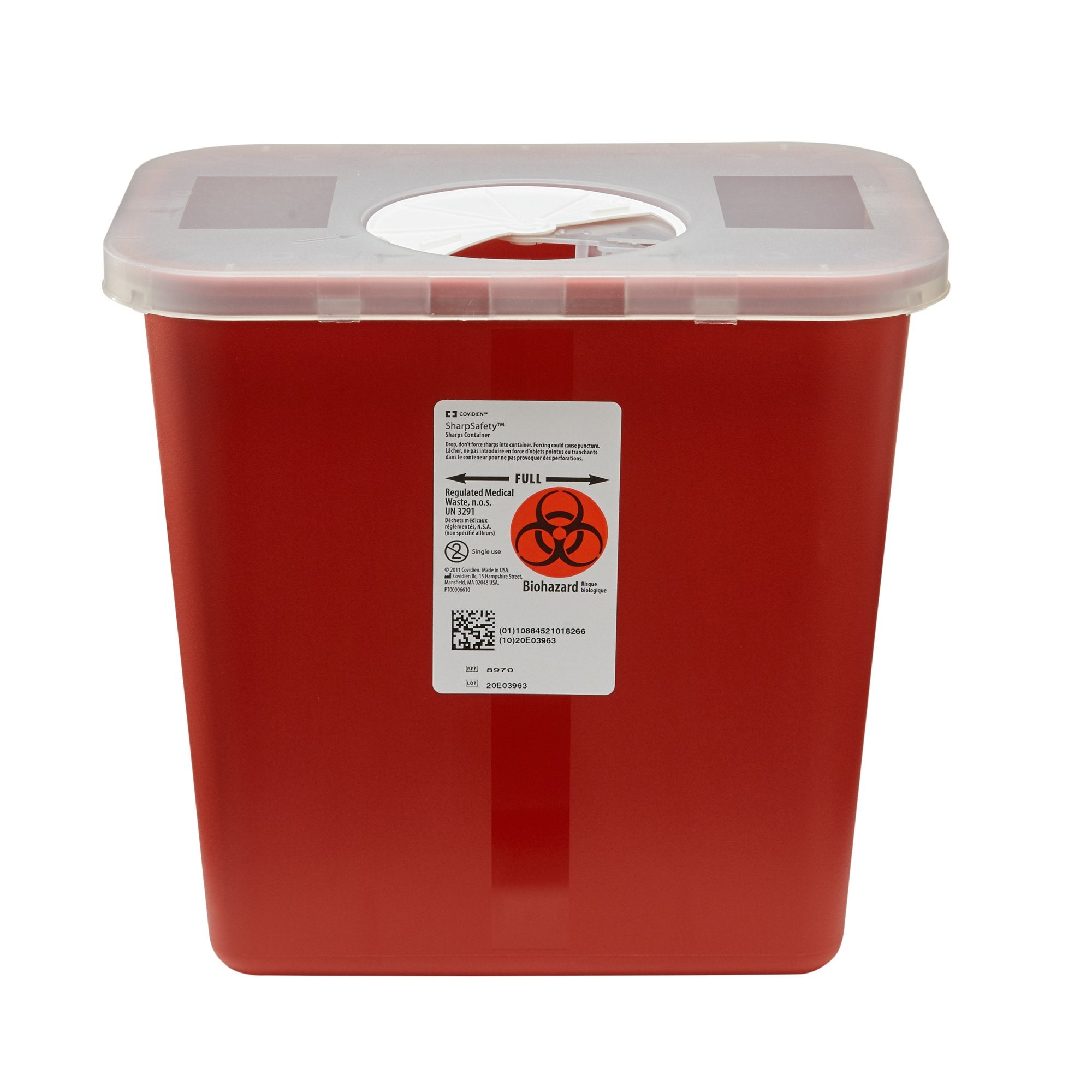 Cardinal - Sharps Container SharpSafety™ Red Base 10 H X 10-1/2 W X 7-1/4 D Inch Vertical Entry 2 Gallon [20/CS]