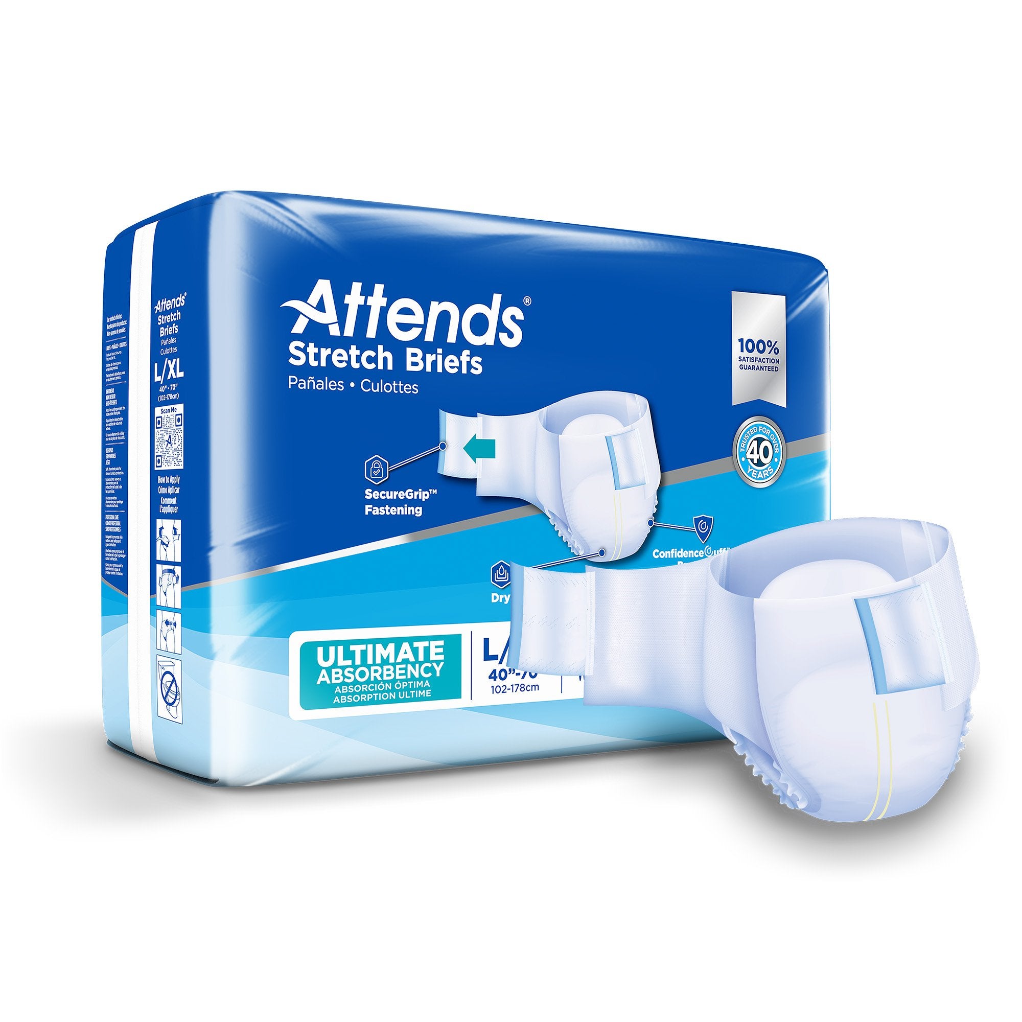 Attends Healthcare Products - Unisex Adult Incontinence Brief Attends® Stretch Large / X-Large Disposable Heavy Absorbency [96/CS]