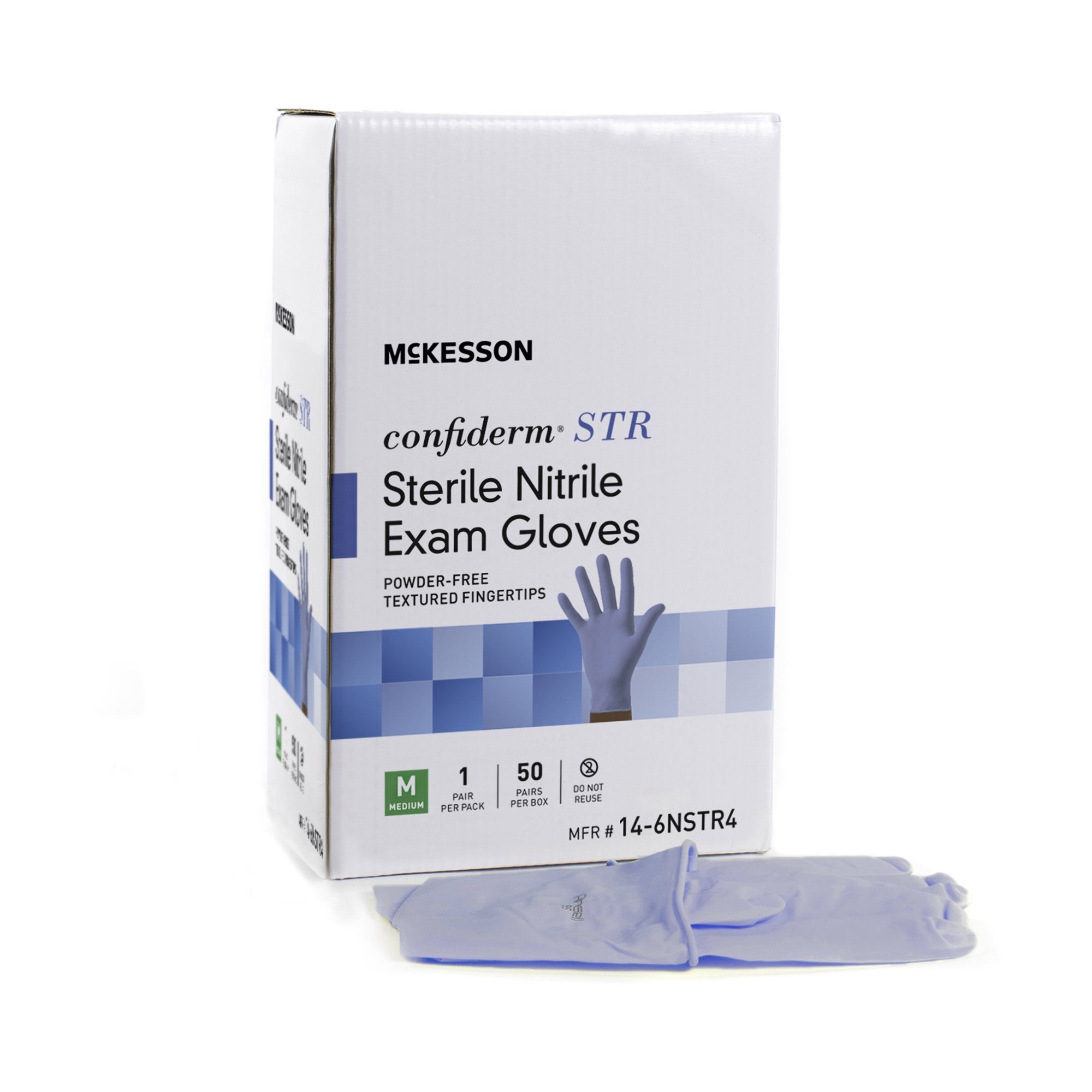 McKesson Brand - Exam Glove McKesson Confiderm® STR Medium Sterile Pair Nitrile Standard Cuff Length Textured Fingertips Blue Not Rated [200/CS]