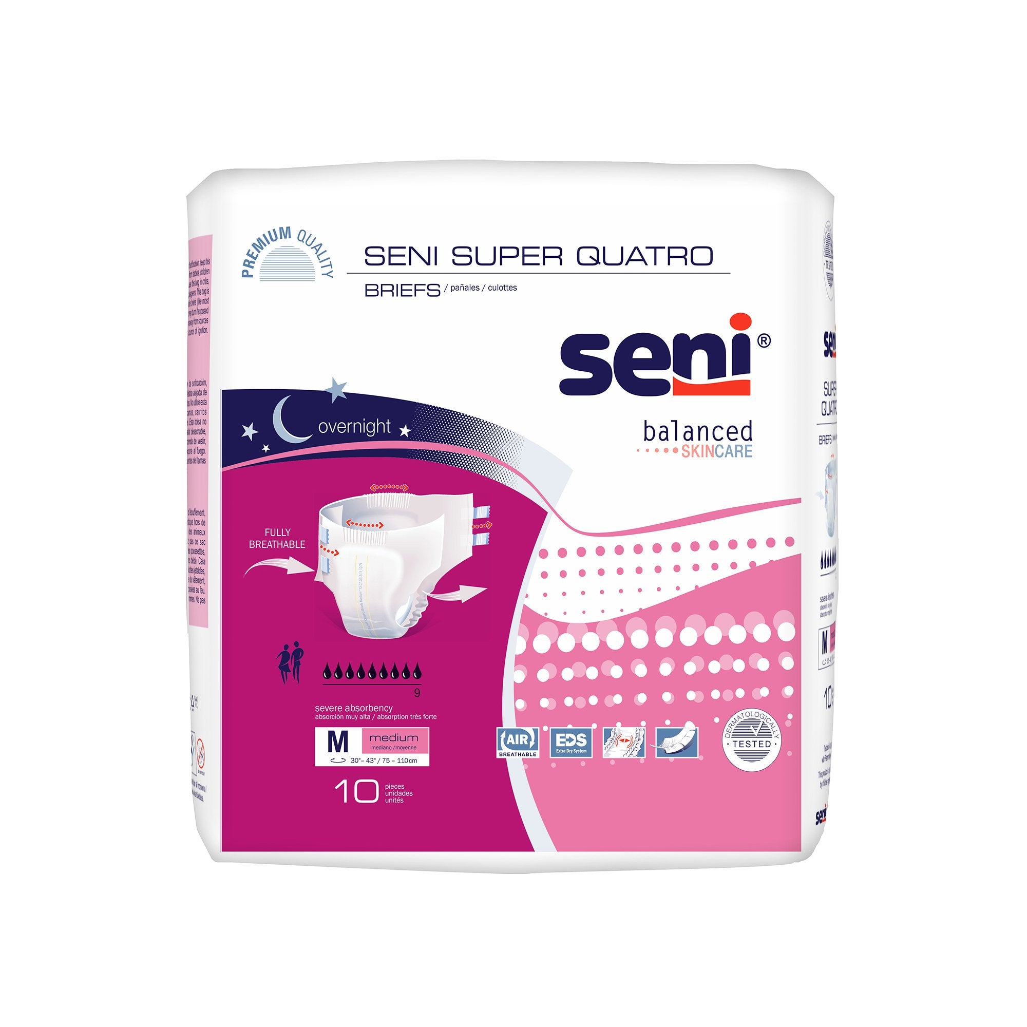 TZMO USA Inc - Unisex Adult Incontinence Brief Seni® Super Quatro Medium Disposable Heavy Absorbency [40/CS]