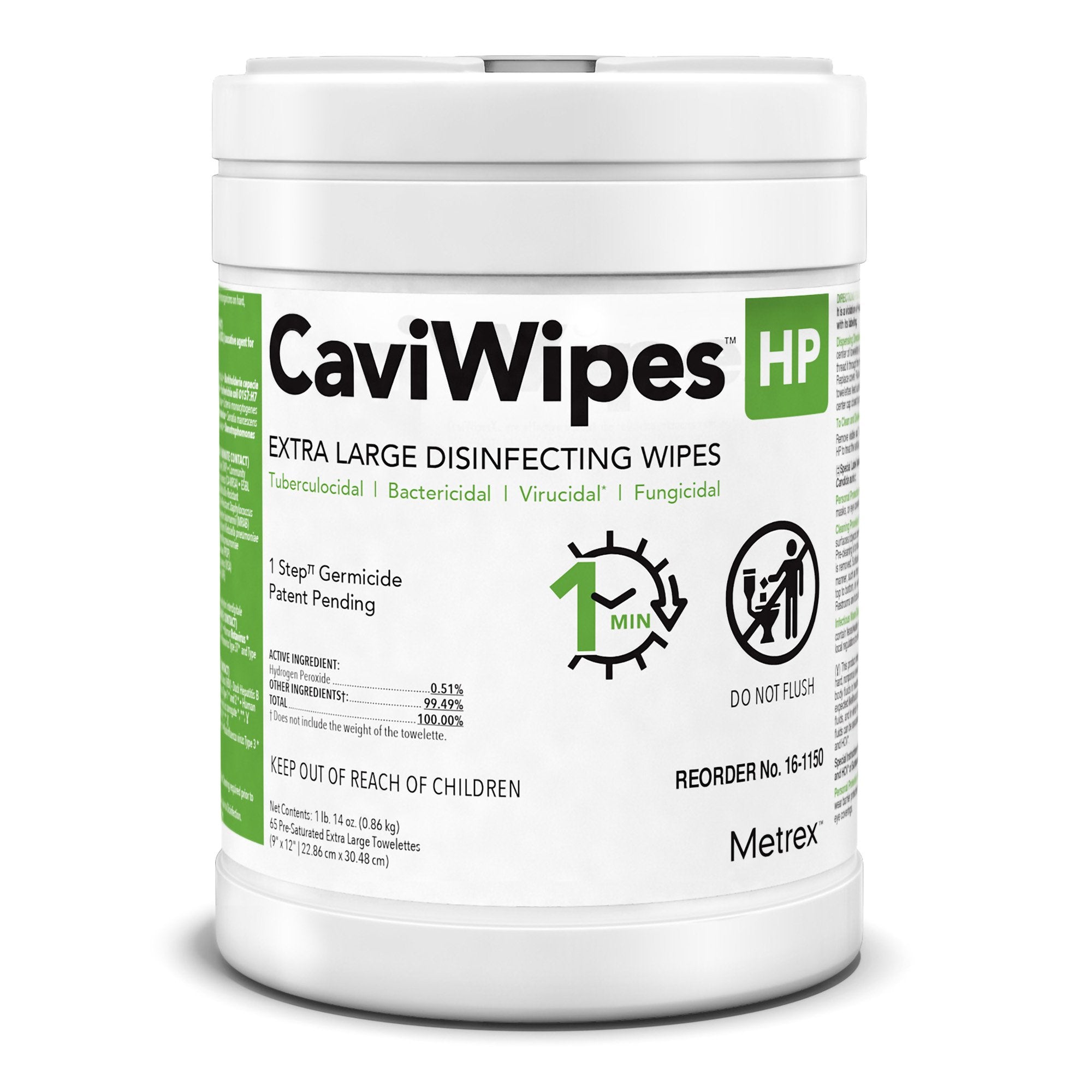 Metrex Research - CaviWipes™ HP XL Surface Disinfectant Cleaner Peroxide Based Manual Pull Wipe 65 Count Canister Scented NonSterile [12/CS]