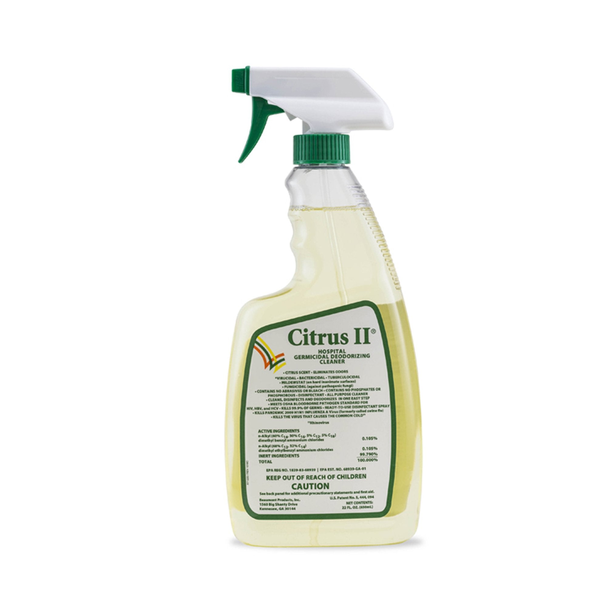 Beaumont Products - Citrus II® Surface Disinfectant Cleaner Germicidal Pump Spray Liquid 22 oz. Bottle Original Scent NonSterile [12/CS]