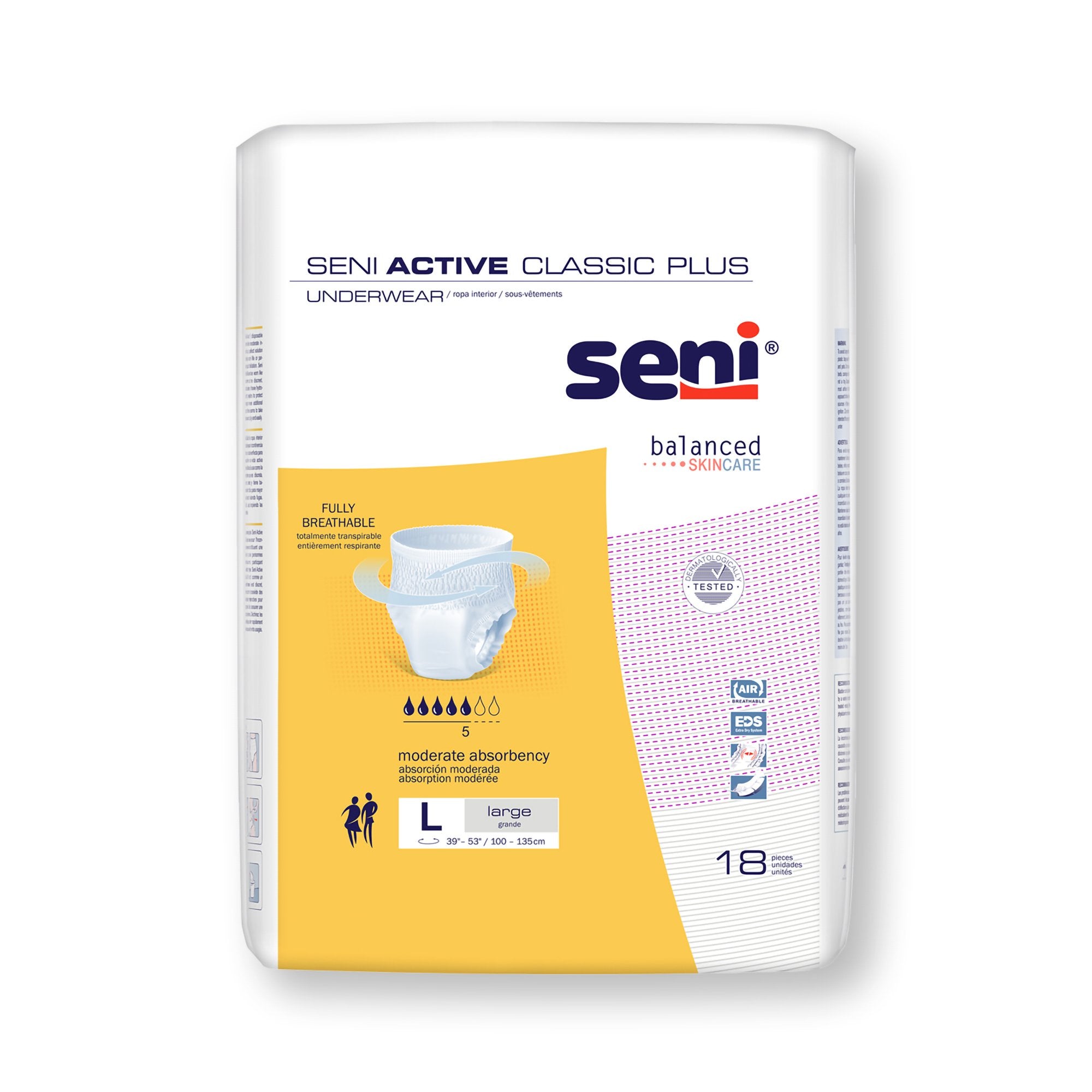 TZMO USA Inc - Unisex Adult Absorbent Underwear Seni® Active Classic Plus Pull On with Tear Away Seams Large Disposable Moderate Absorbency [72/CS]