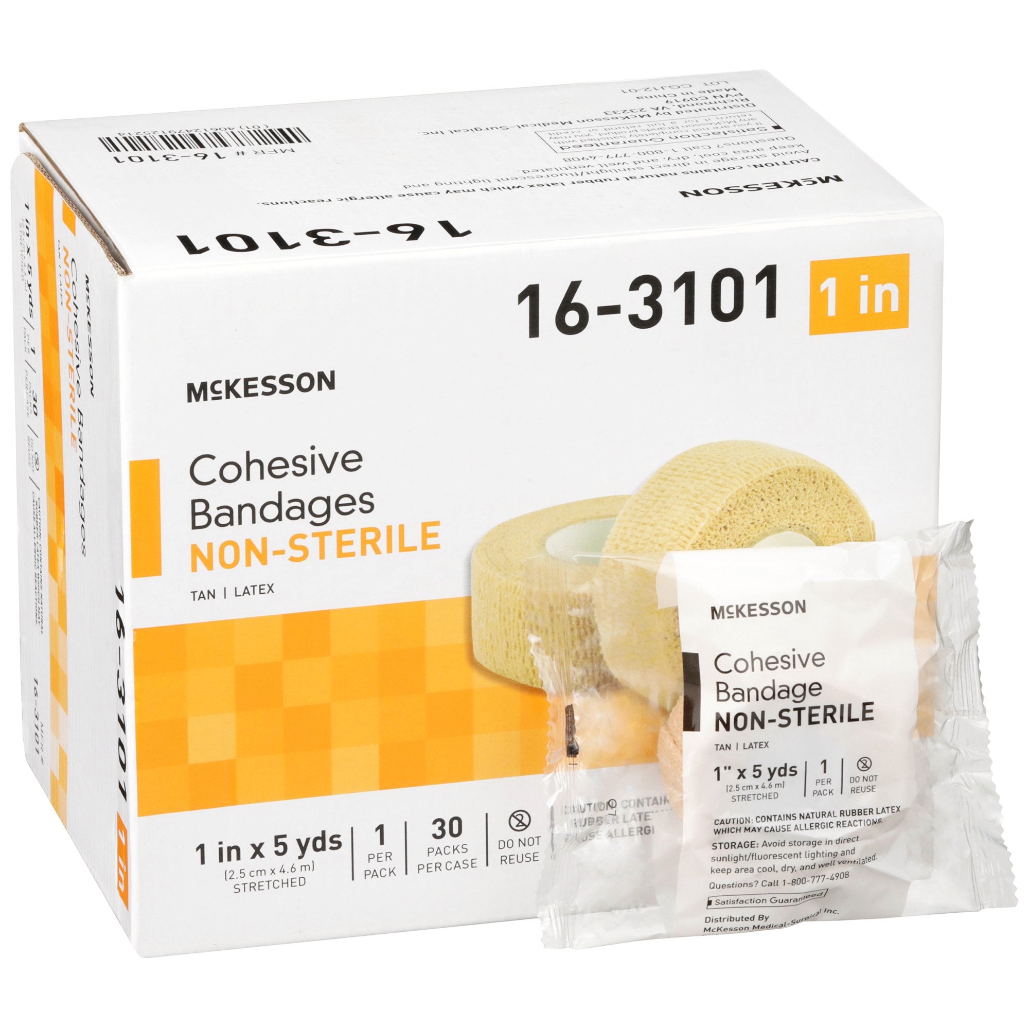 McKesson Brand - Cohesive Bandage McKesson 1 Inch X 5 Yard Self-adherent Closure Tan NonSterile Standard Compression [30/CS] (464151_CS)