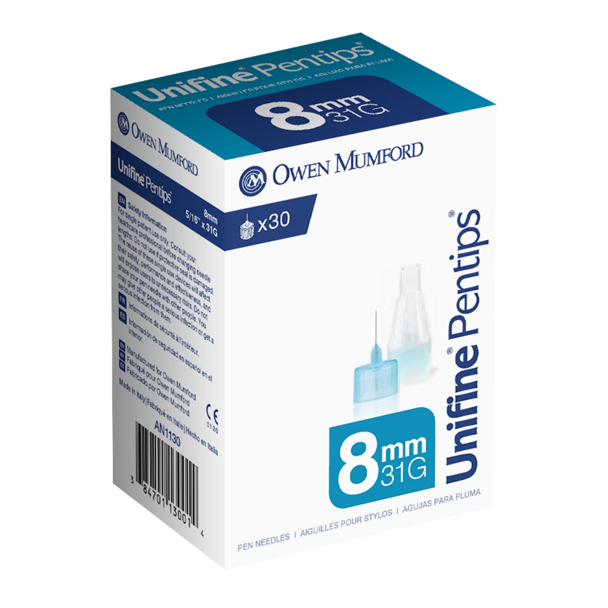 Owen Mumford - Standard Insulin Pen Needle Unifine® Pentips® 31 Gauge 8 mm Length NonSafety [1500/CS]