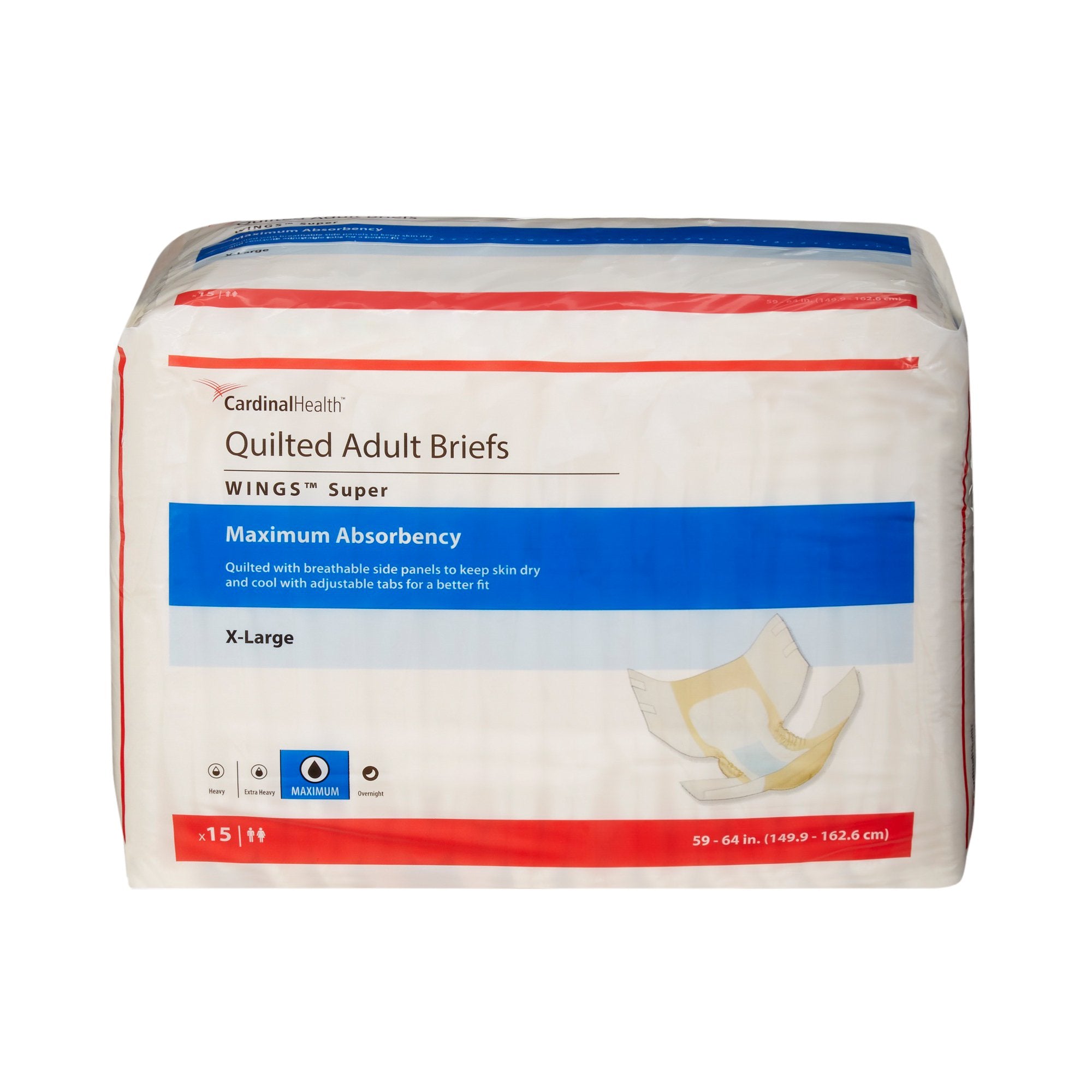 Cardinal - Unisex Adult Incontinence Brief Wings™ Super Quilted X-Large Disposable Heavy Absorbency [60/CS]