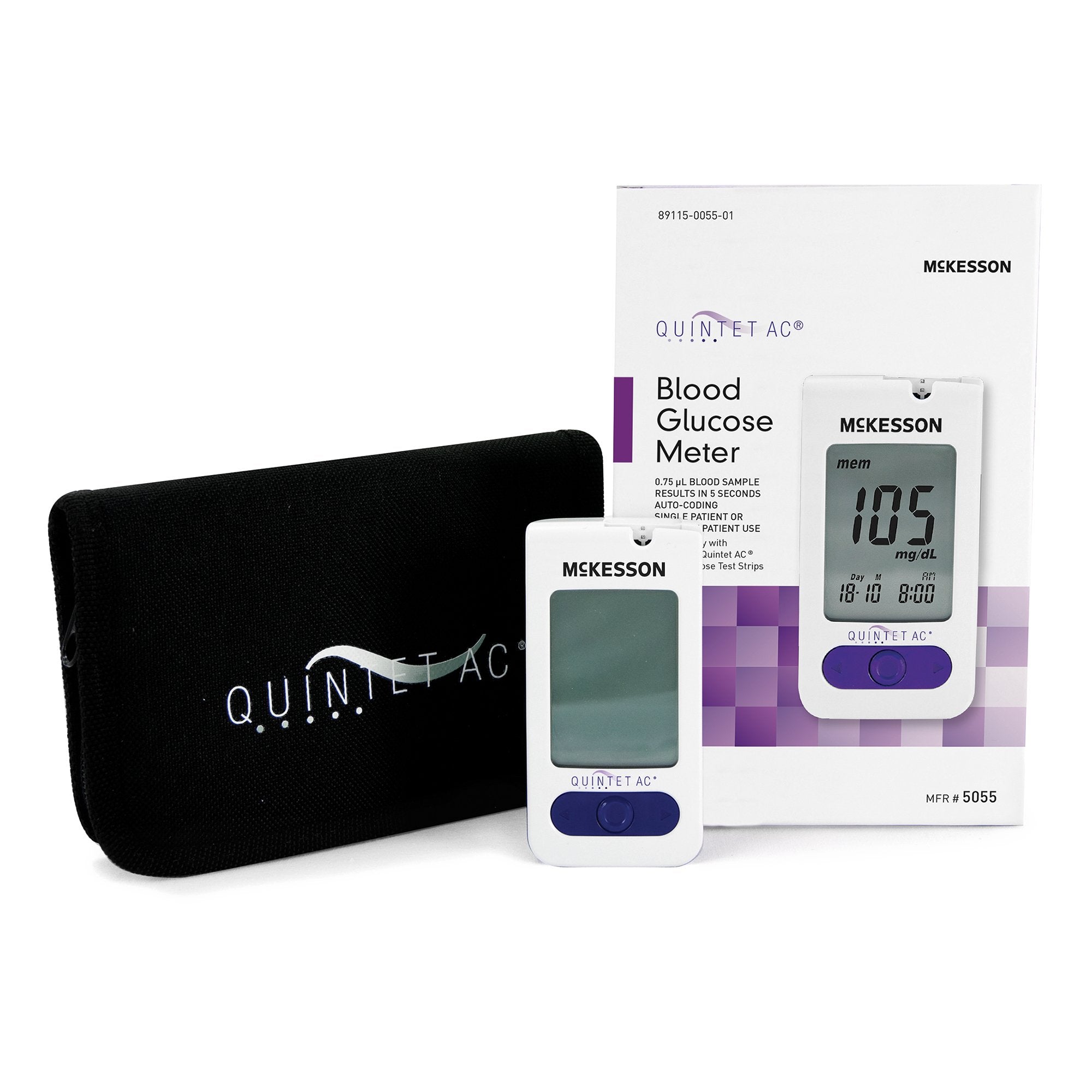 McKesson Brand - Blood Glucose Meter QUINTET AC® 5 Second Results Stores up to 500 Results No Coding Required [20/CS] (854635_CS)